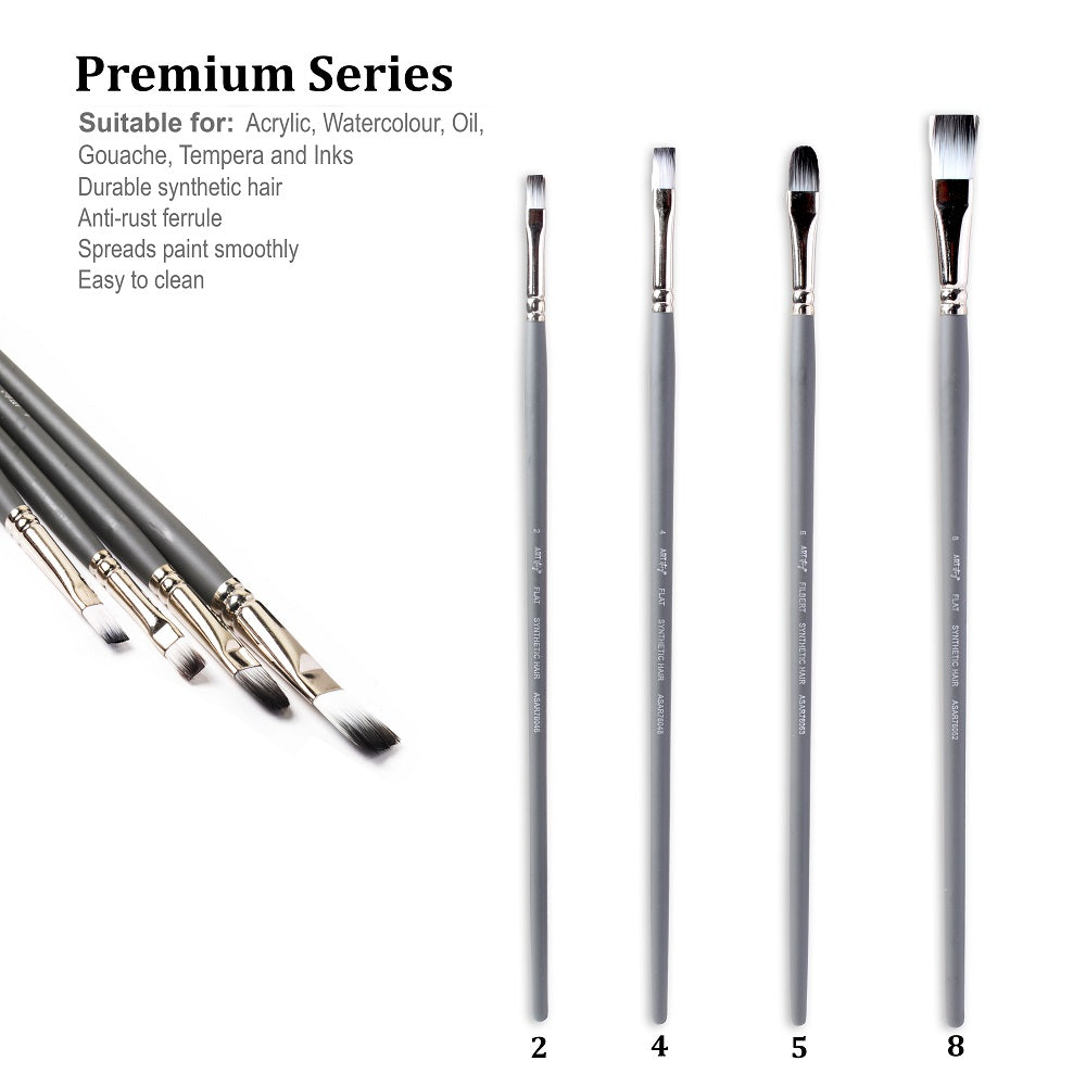 Long Handle Brush Flat Synthetic Hair Size 2 4 6 8 Set of 4pc