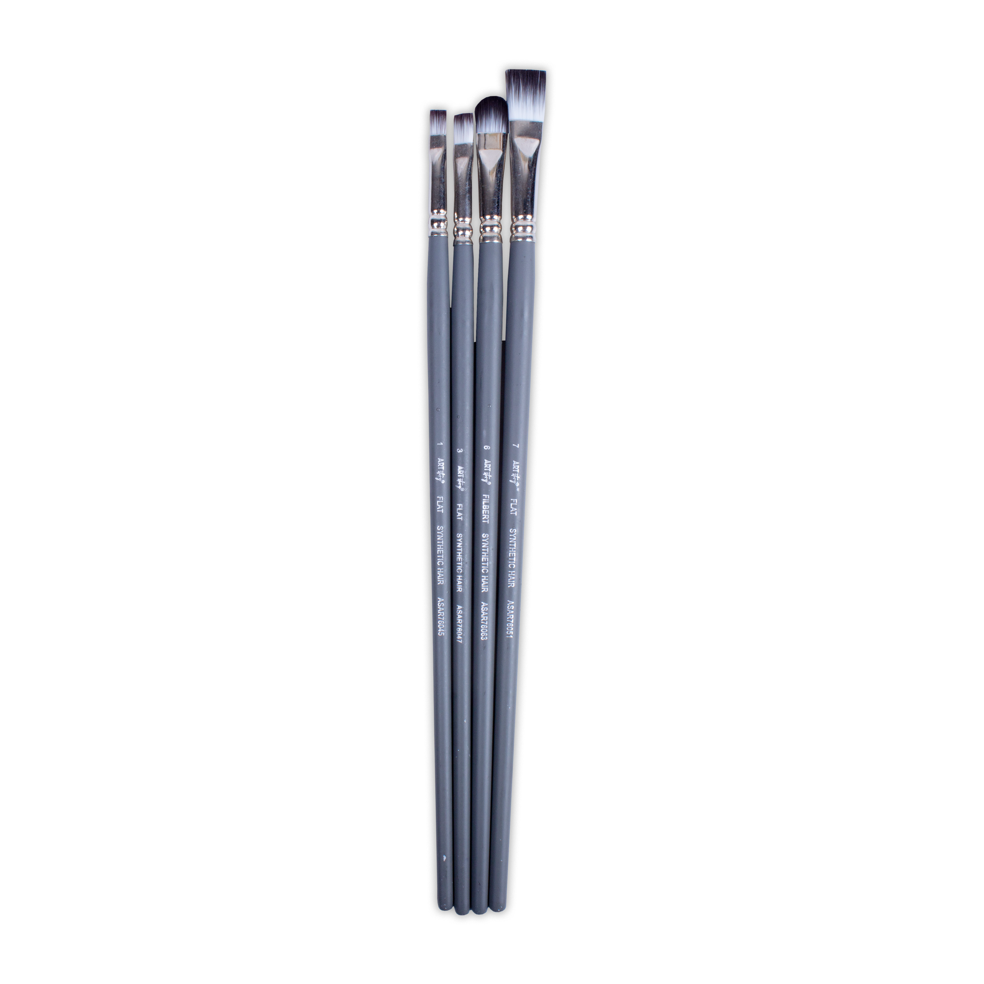 Long Handle Brush Flat Synthetic Hair Size 1 3 5 7 Set of 4pc
