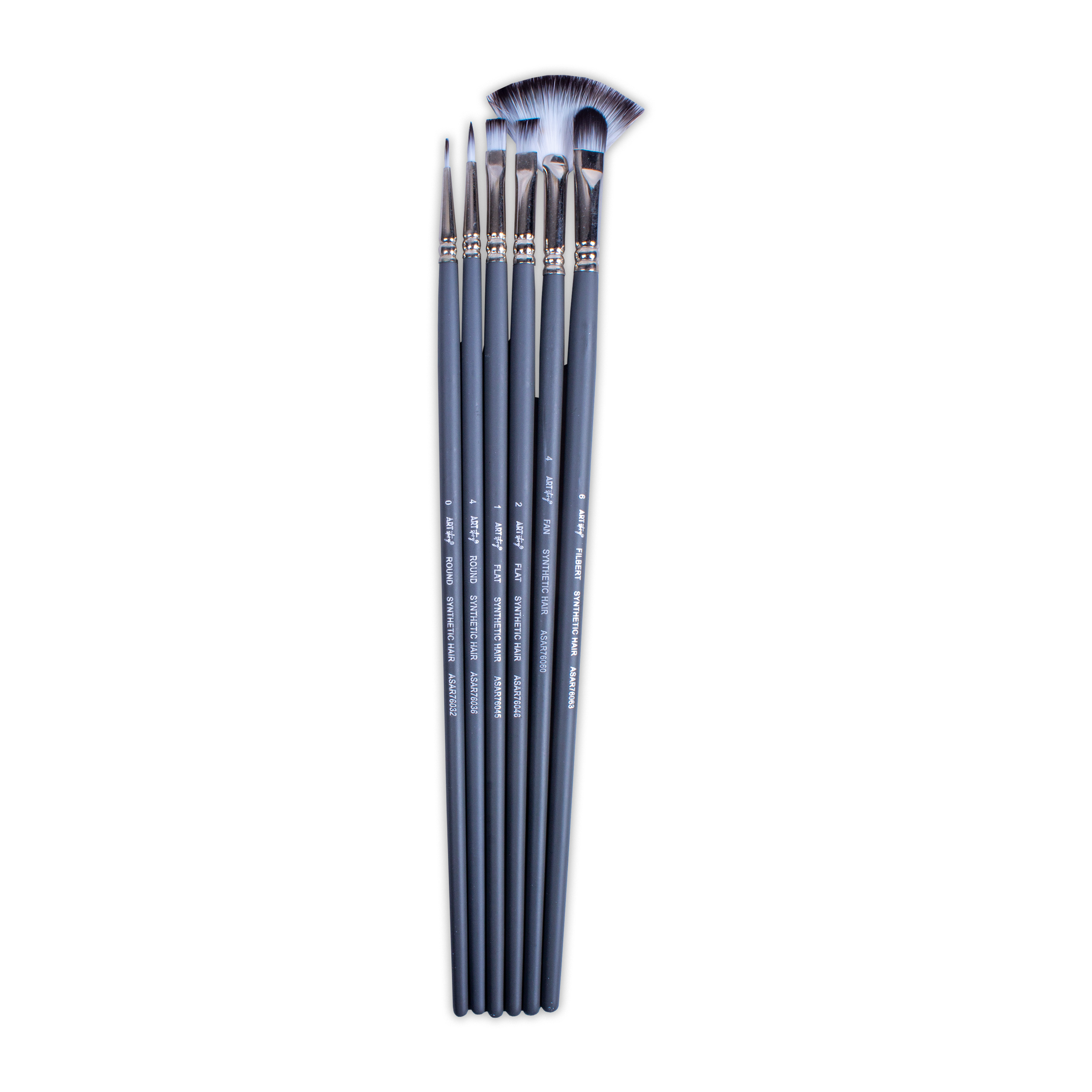 Long Handle Brush Round And Flat Synthetic Hair Size 0 4 And 1 2 4 6 Set of 6pc