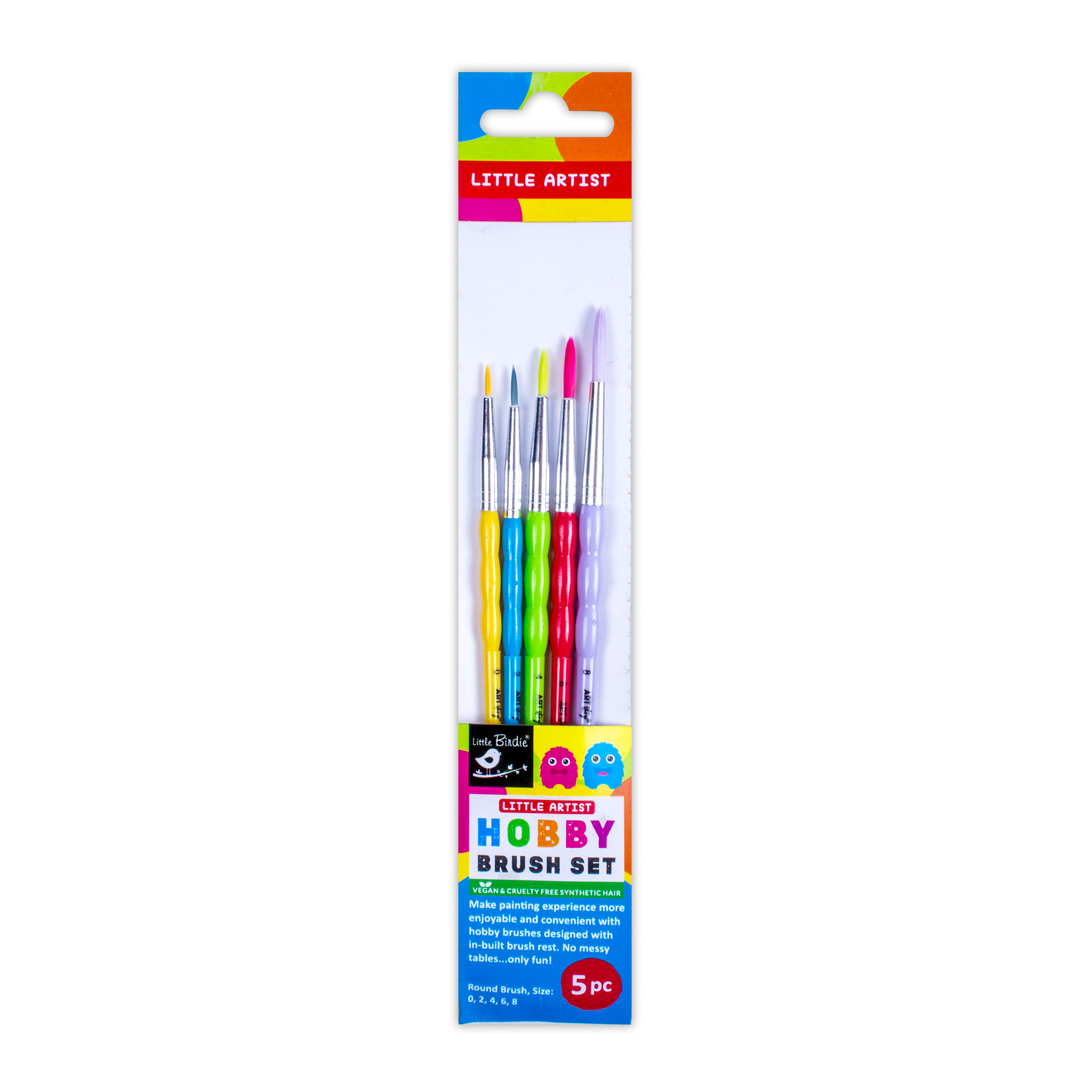 Kids Hobby Brush Round Synthetic Hair Size 0 2 4 6 8 Set of 5pc