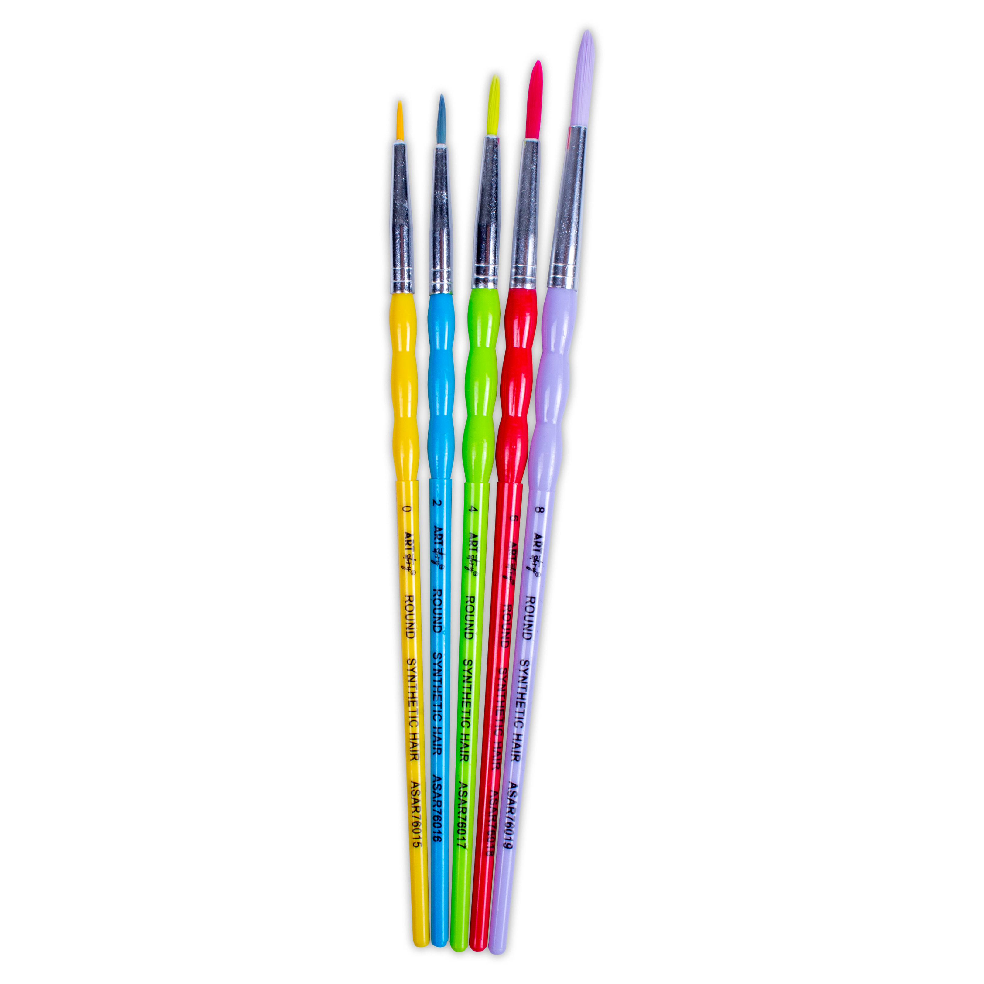 Kids Hobby Brush Round Synthetic Hair Size 0 2 4 6 8 Set of 5pc