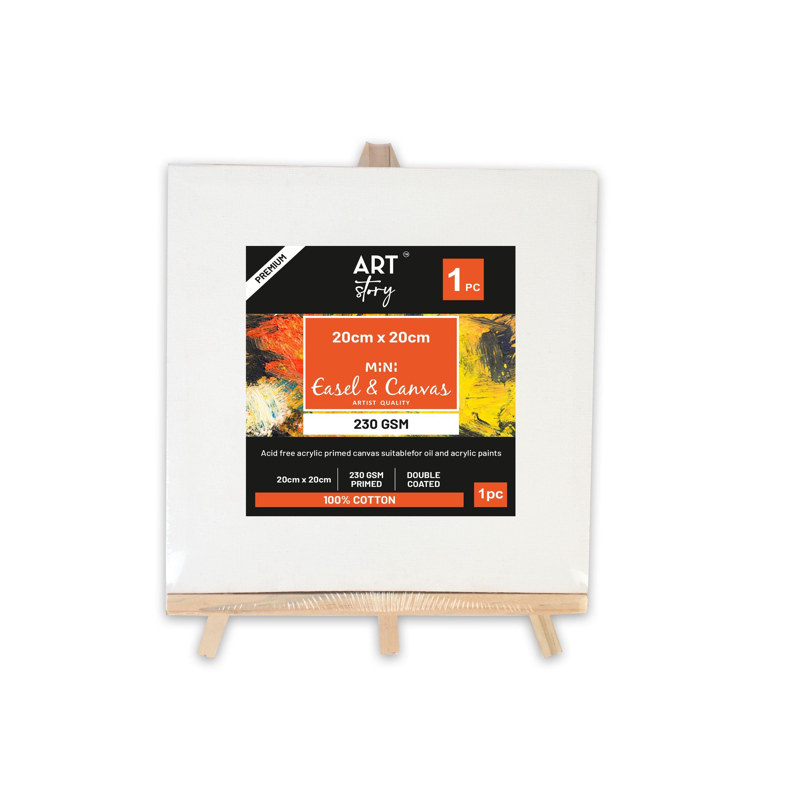 Wooden Mini Easel With Canvas Easel Size 24Cm Canvas Size 20 X 20Cm 1Pc