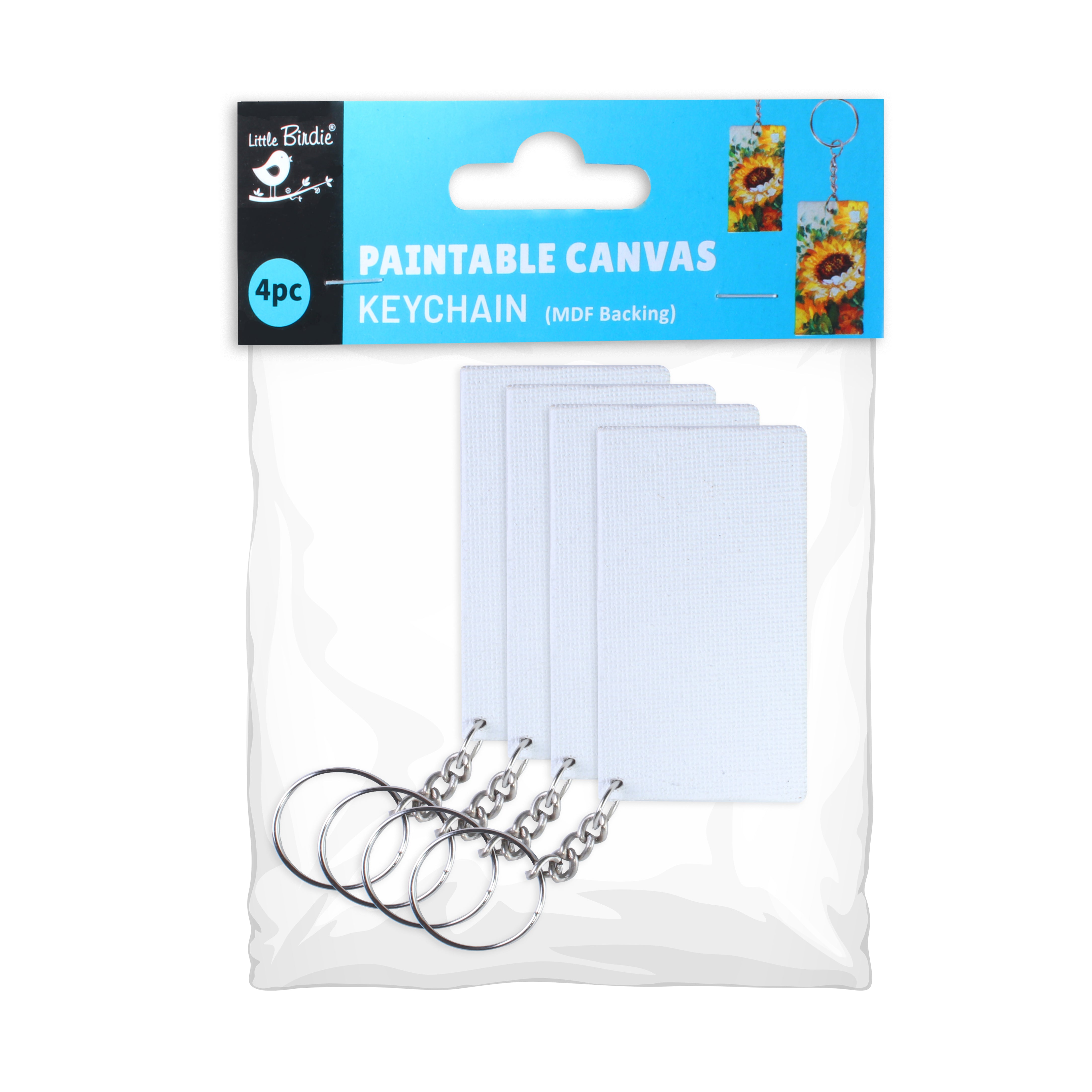 Paintable MDF Canvas Keychain 1.5 X 3 Inch 2mm Thick 4Pc