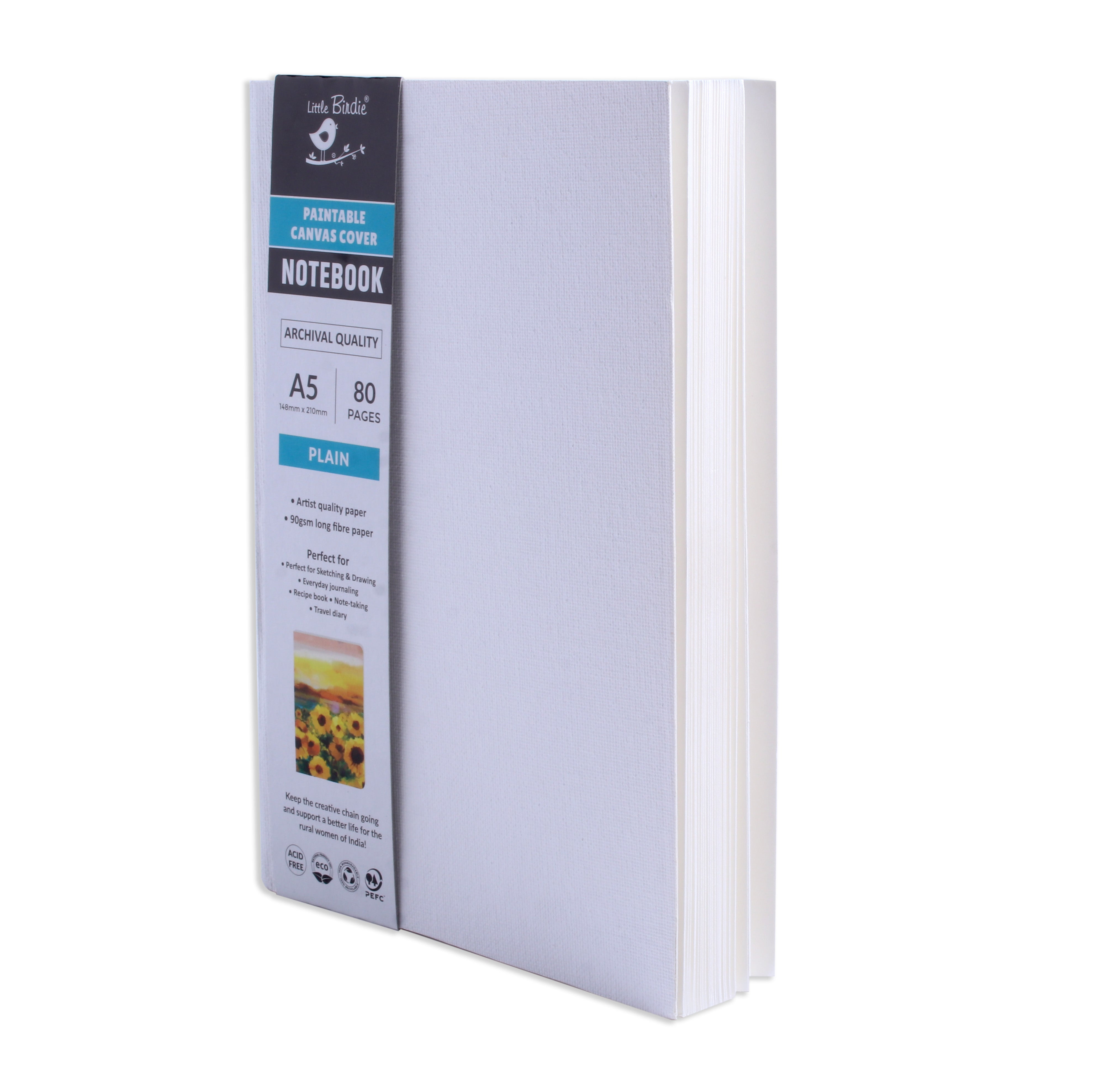 Paintable Canvas Soft Bound Plain Notebook Portrait A5 90gsm 80 Pages