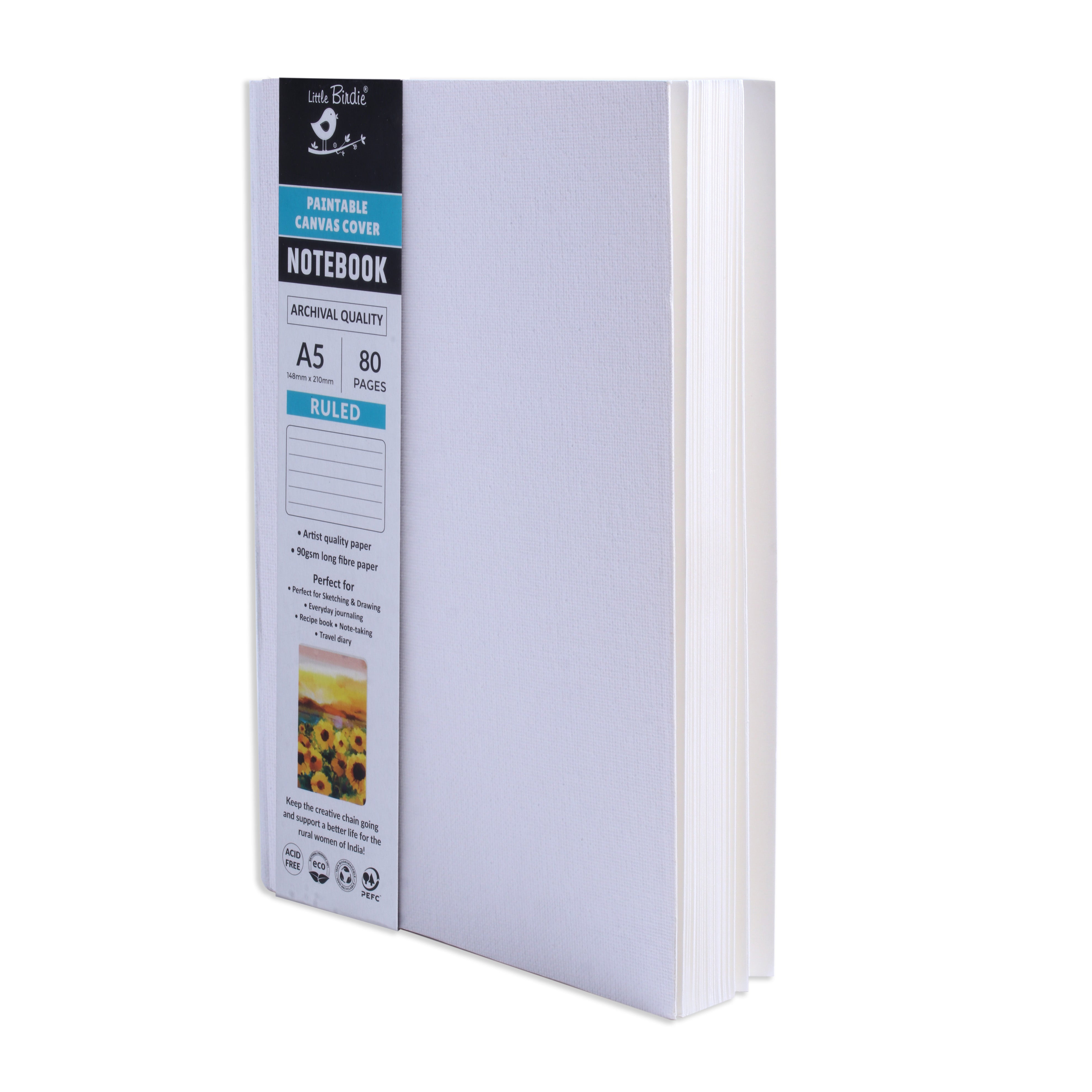 Paintable Canvas Soft Bound Ruled Notebook Portrait A5 90gsm 80 Pages