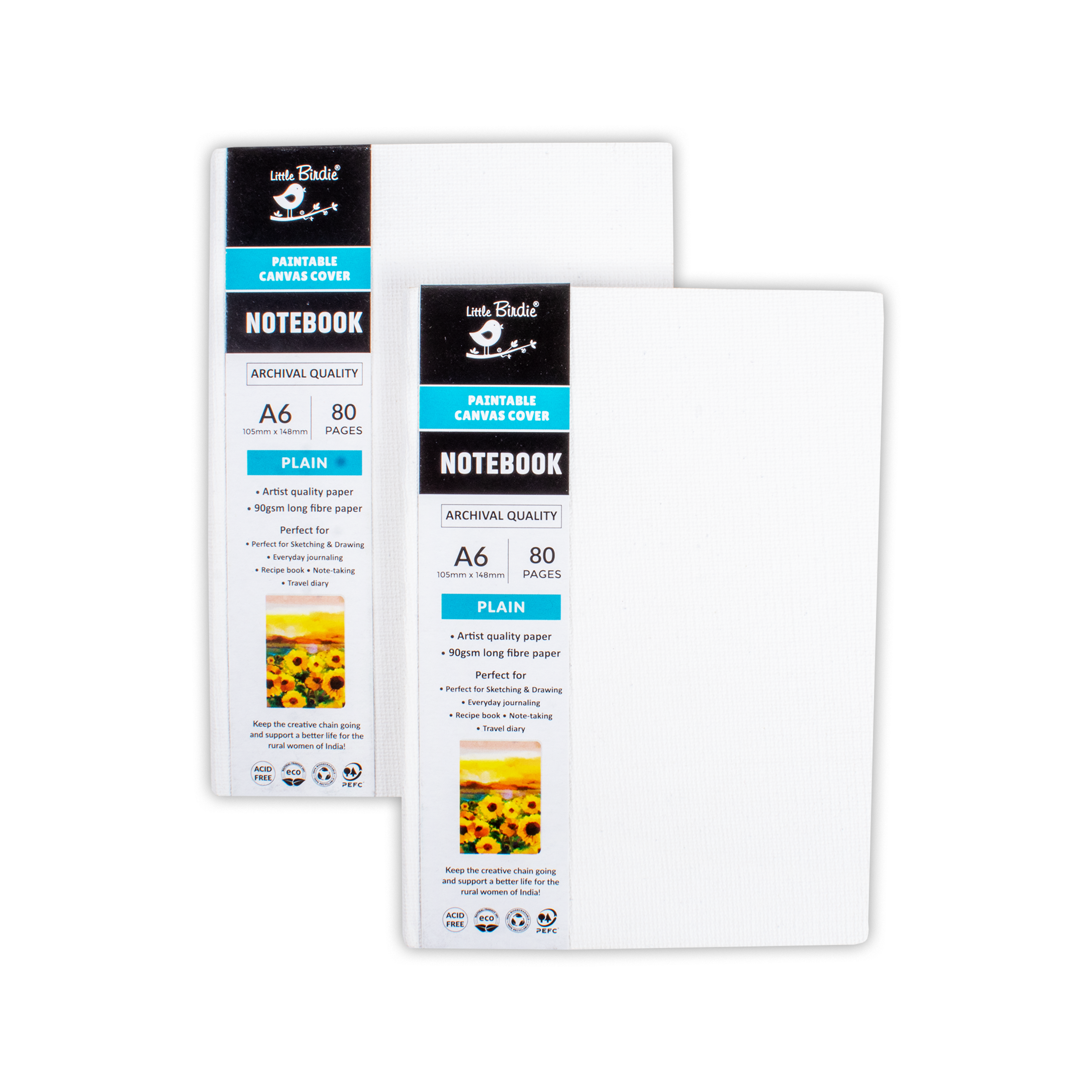 Paintable Canvas Soft Cover Notebook Plain Portrait 90Gsm A6 80 Pages Pack Of 2 Books