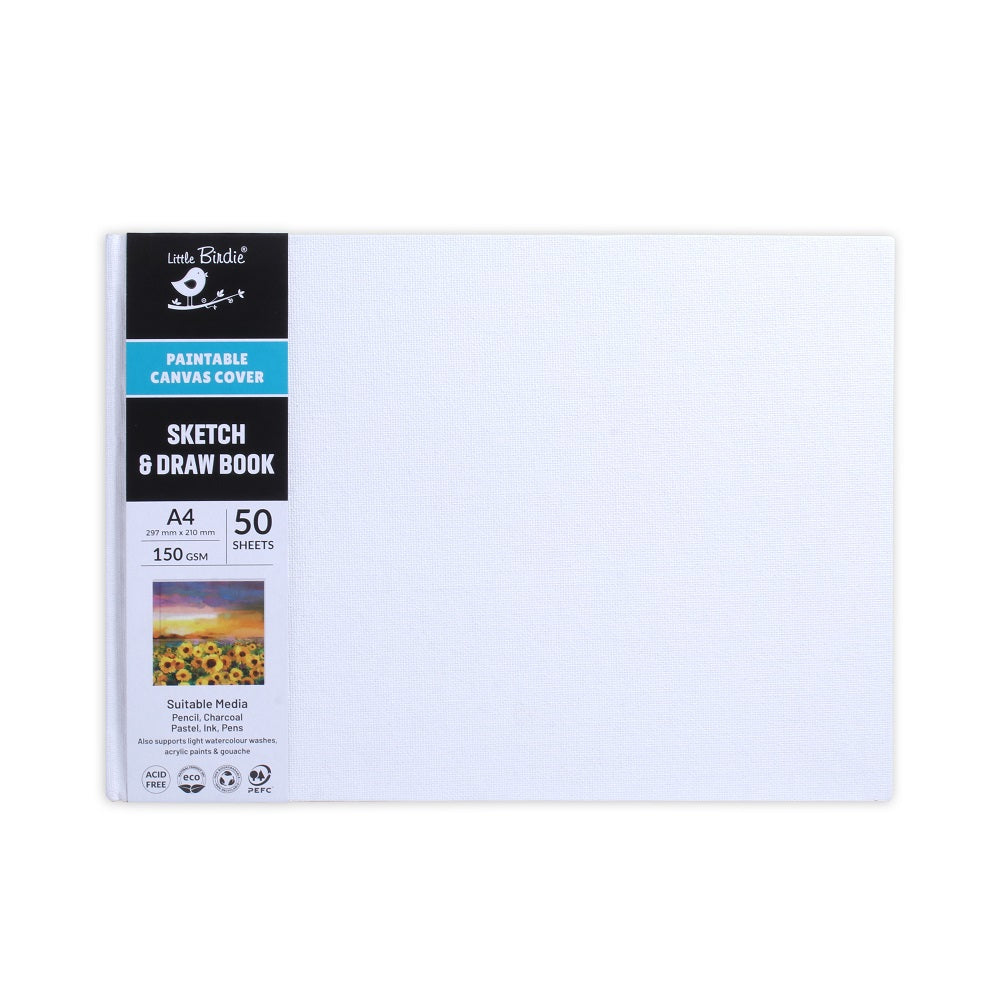 Paintable Canvas Hard Bound Sketch And Drawing Landscape A4 150gsm 50 Plain Sheets