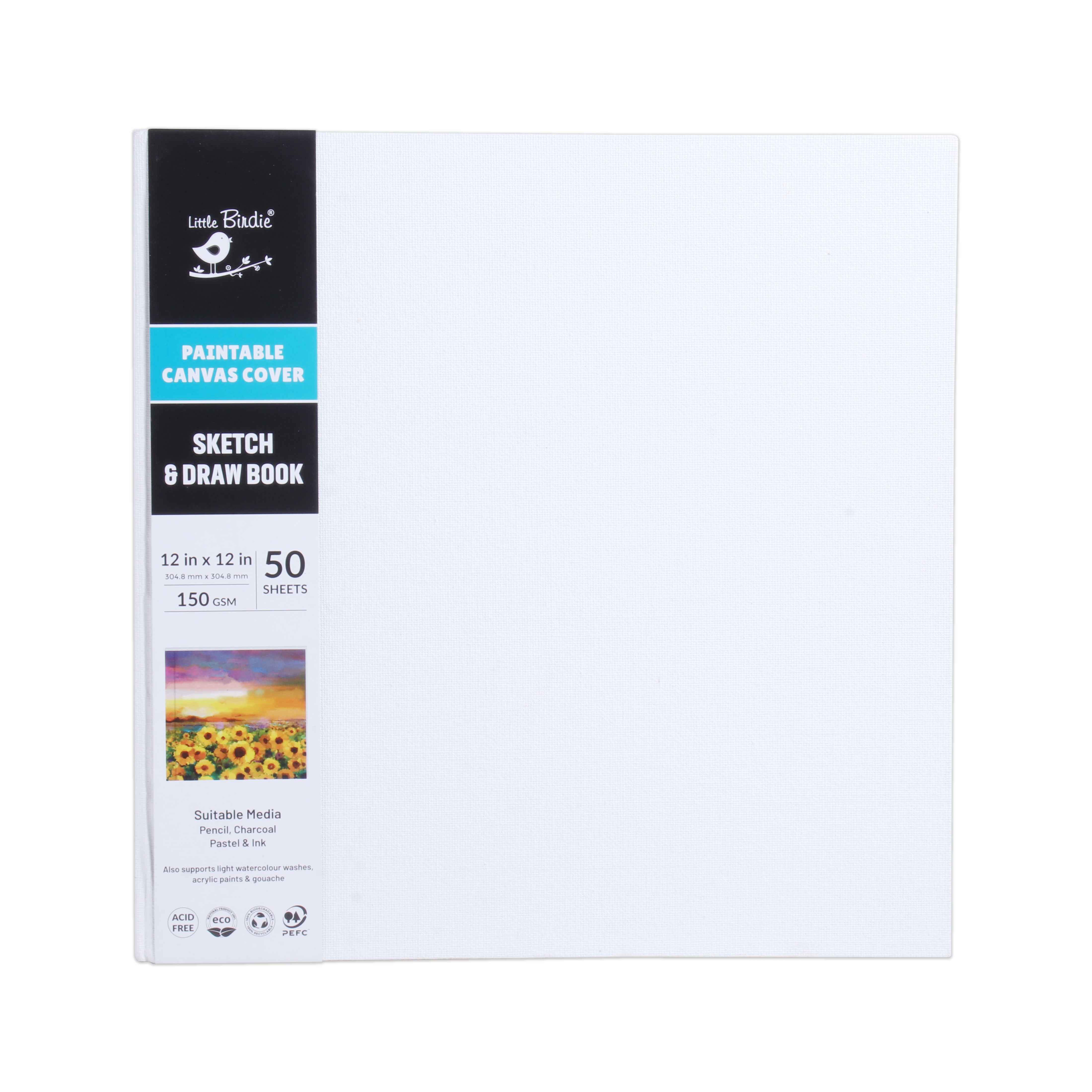 Paintable Canvas Hard Bound Sketch And Drawing Landscape 12X12 150gsm 50 Plain Sheets