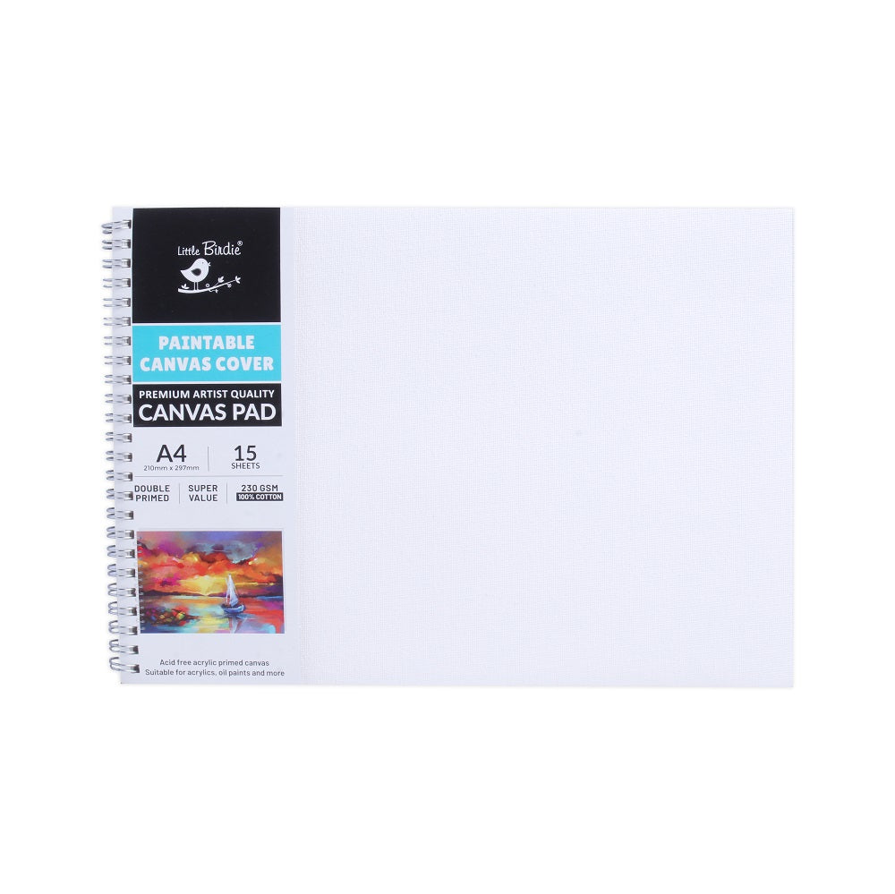 Paintable Canvas Pad Plain Wiro Bound Landscape A4 230gsm 15 Sheets