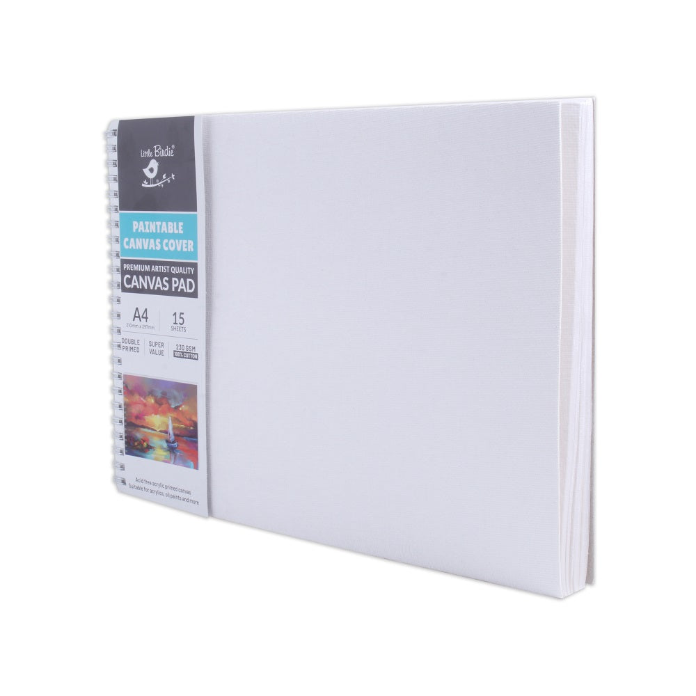 Paintable Canvas Pad Plain Wiro Bound Landscape A4 230gsm 15 Sheets