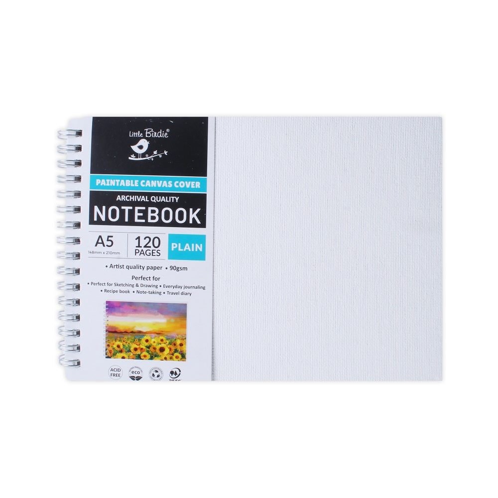 Paintable Canvas Wiro Bound Plain Notebook Landscape A5 90gsm 120 Pages