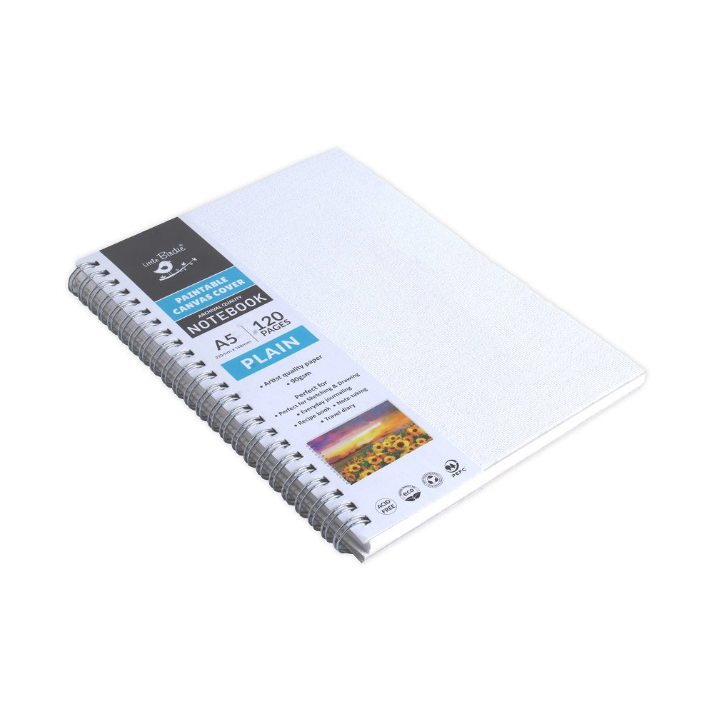 Paintable Canvas Wiro Bound Plain Notebook Portrait A5 90gsm 120 Pages