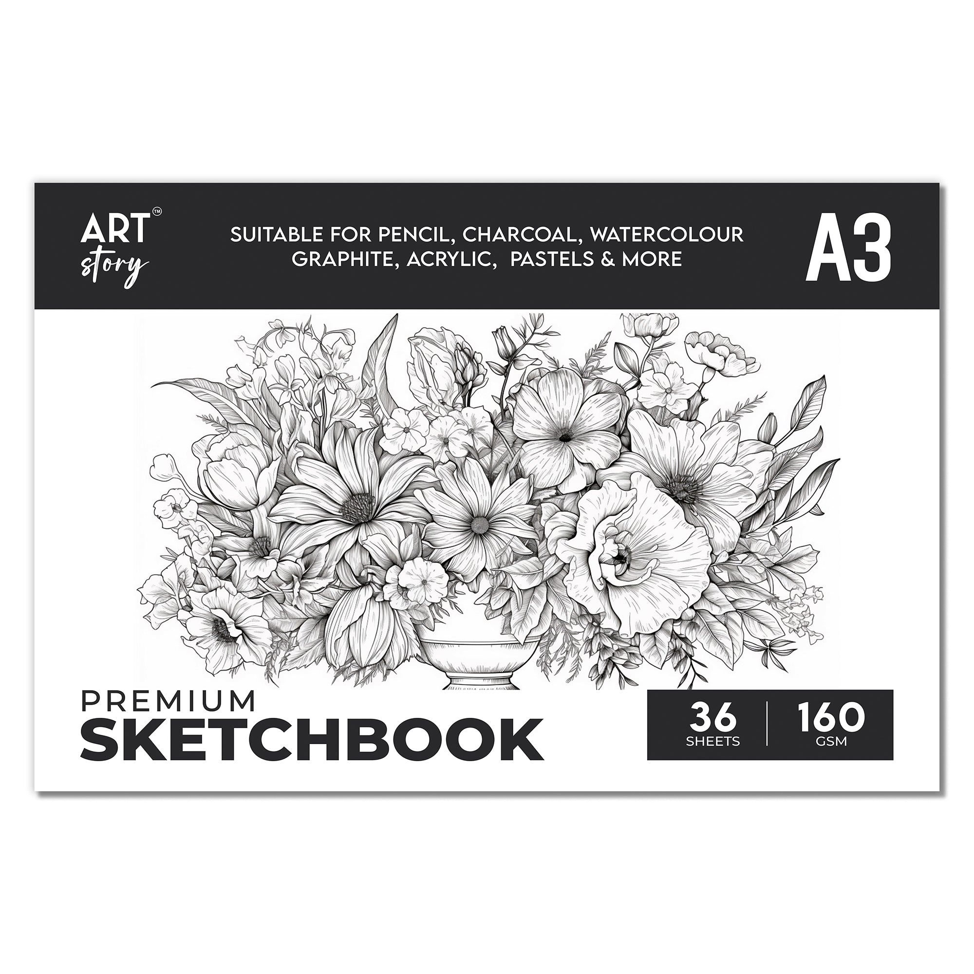 Premium Sketch Pad Flap Over Cover Page A3 160gsm 36 Sheets