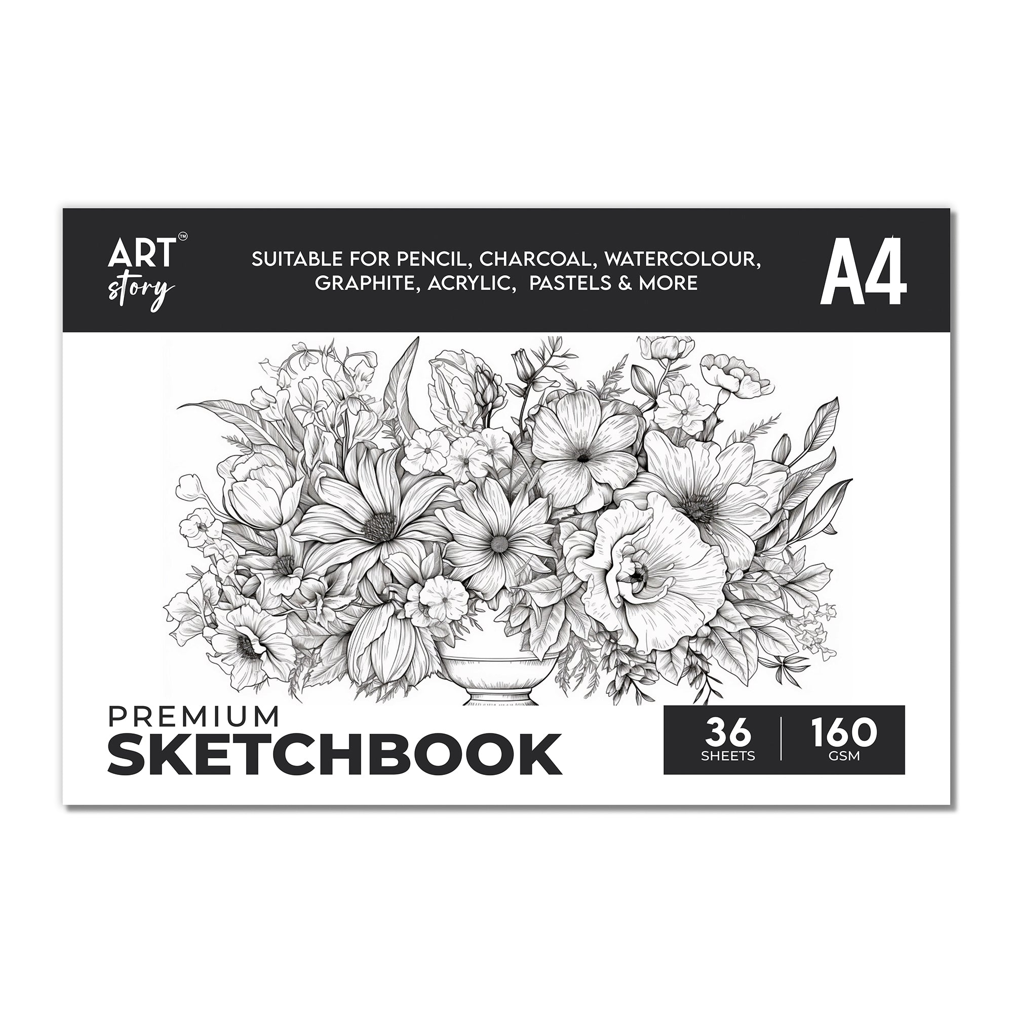 Premium Sketch Pad Flap Over Cover Page A4 160gsm 36 Sheets