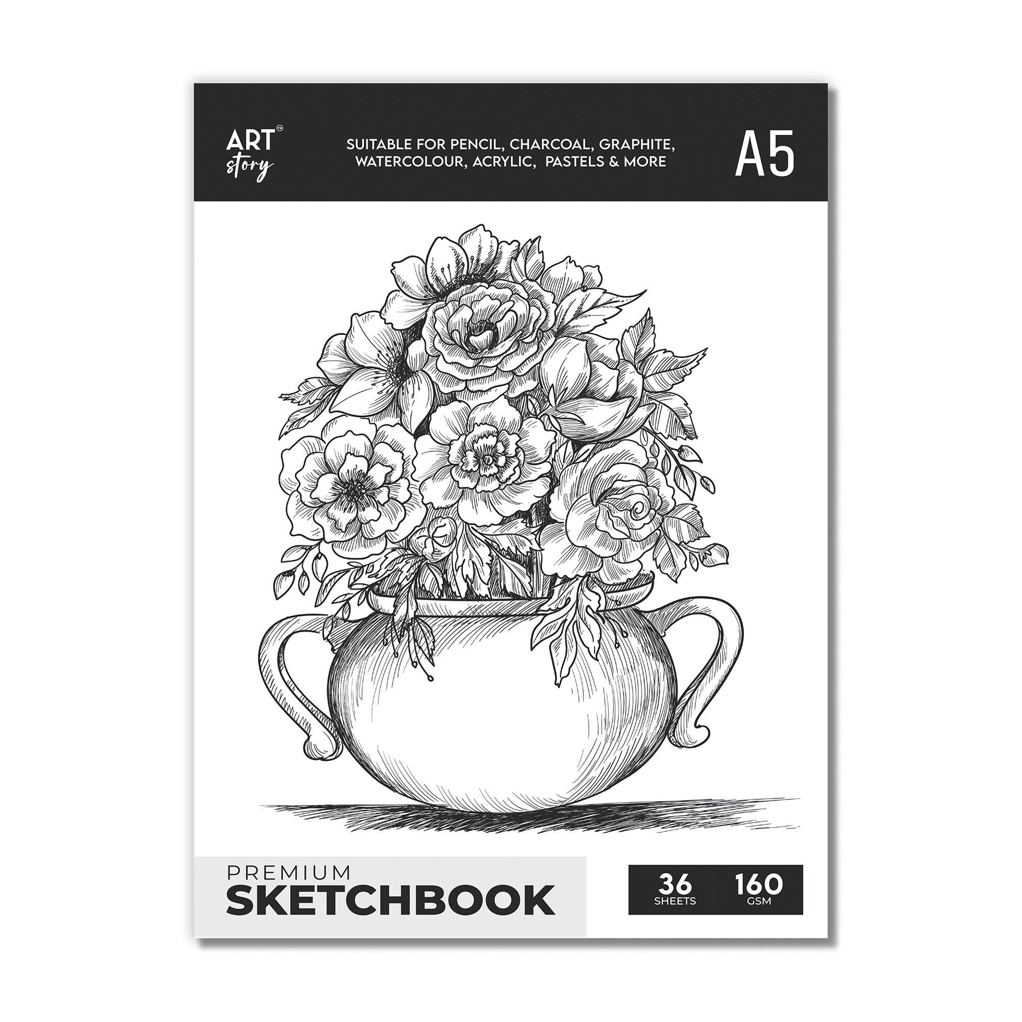 Premium Sketch Pad Flap Over Cover Page A5 160gsm 36 Sheets