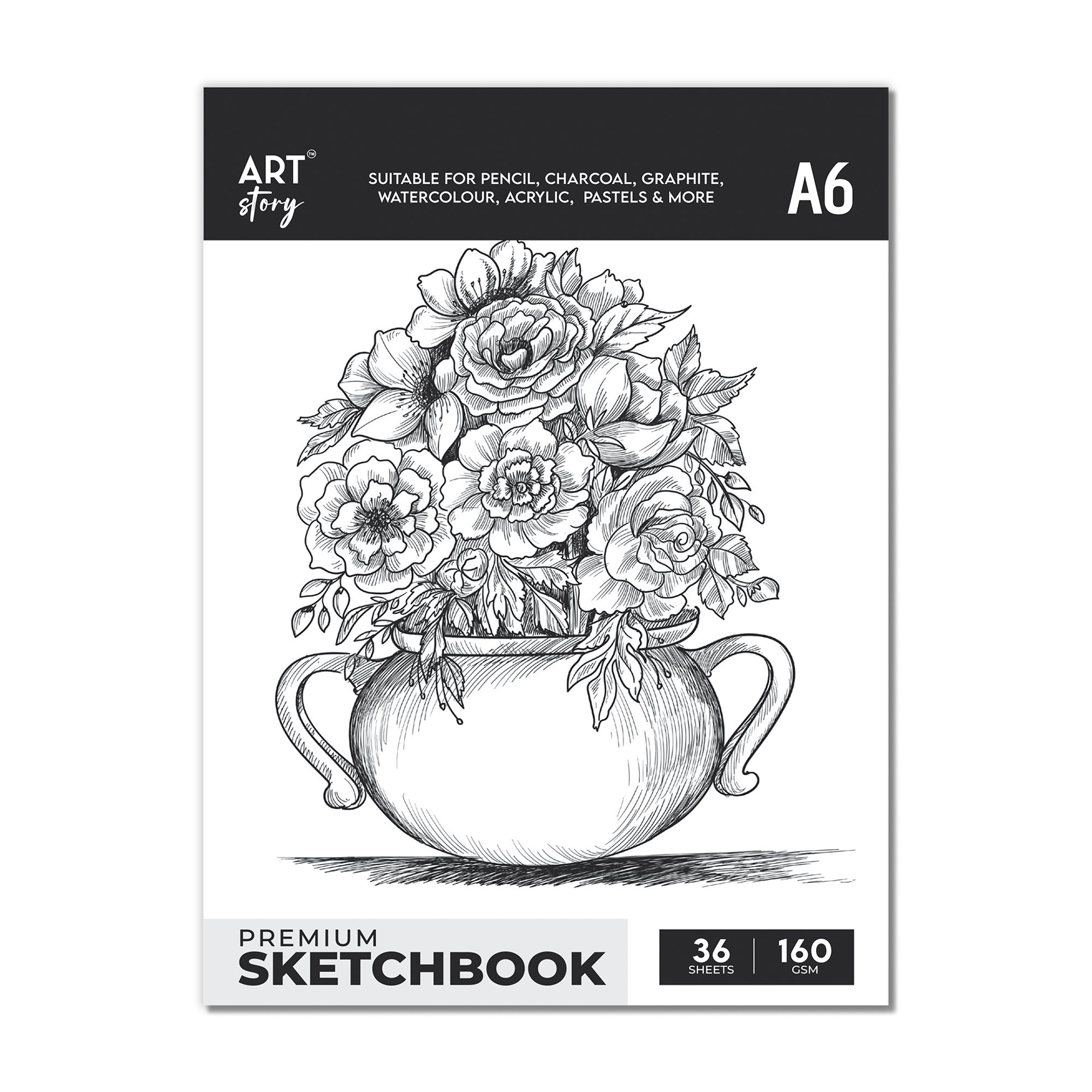 Premium Sketch Pad Flap Over Cover Page A6 160gsm 36 Sheets