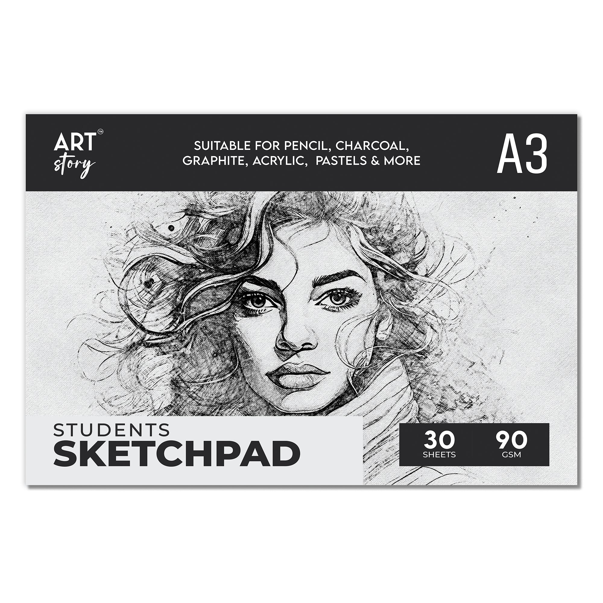 Student Sketch Pad Flap Over Cover Page A3 90gsm 30 Sheets