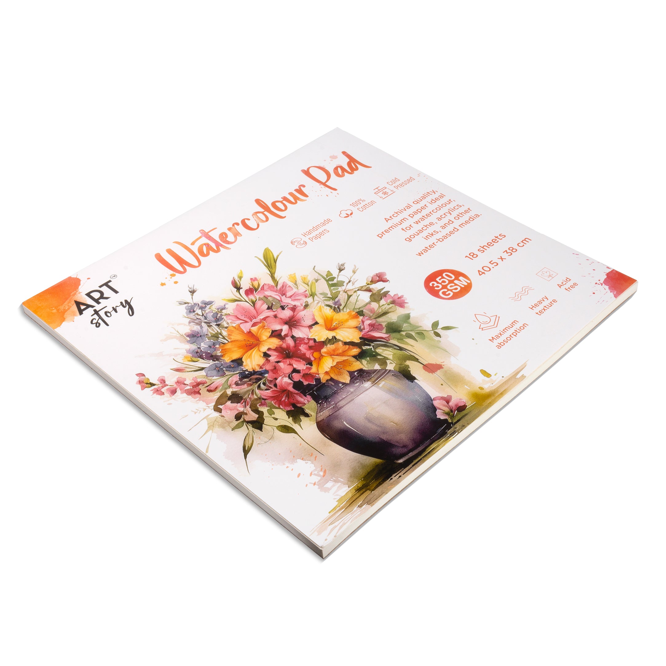 Watercolour Pad Flap Over Cover Page 40.5 X 38cm 350gsm 18 Sheets