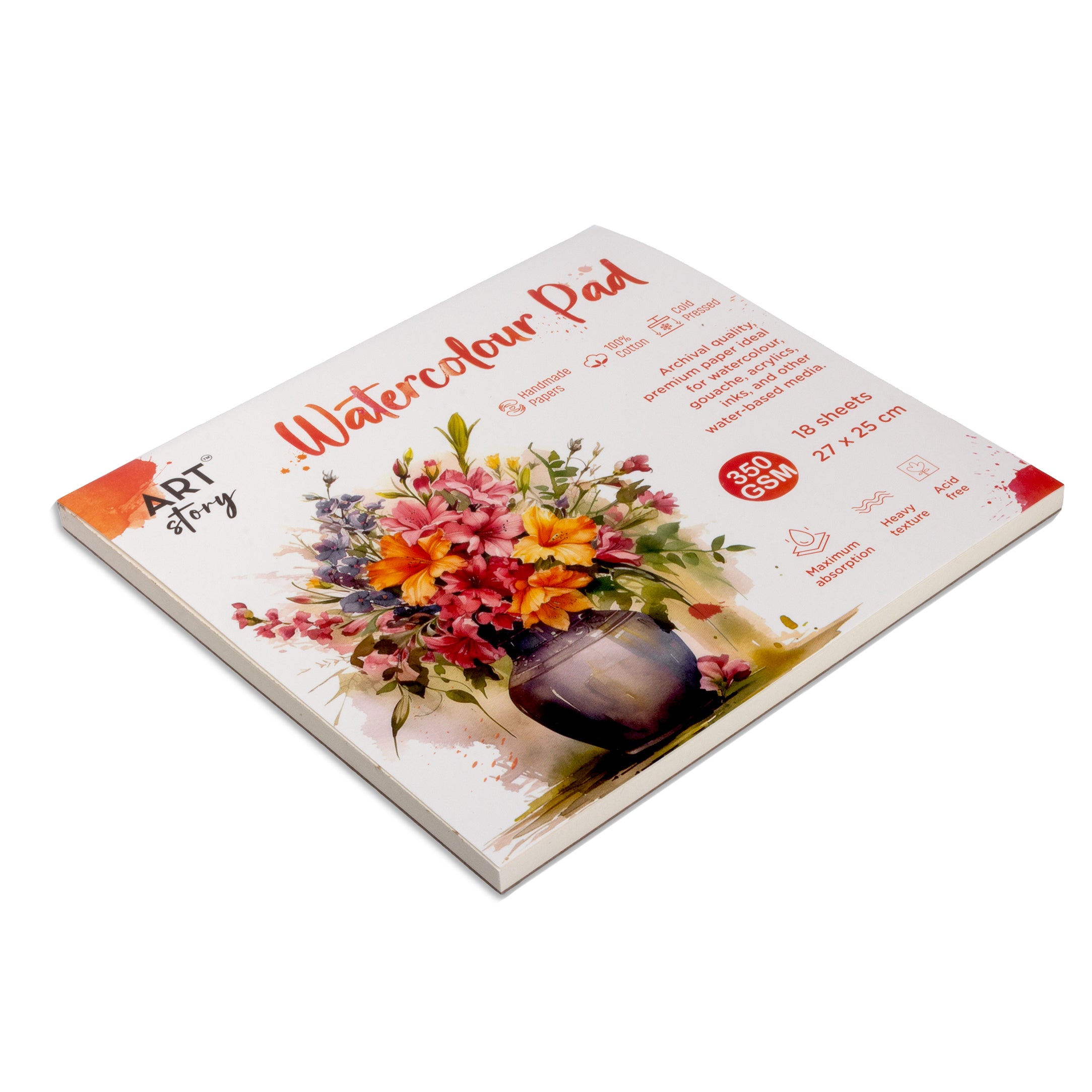 Watercolour Pad Flap Over Cover Page 27 X 25cm 350gsm 18 Sheets