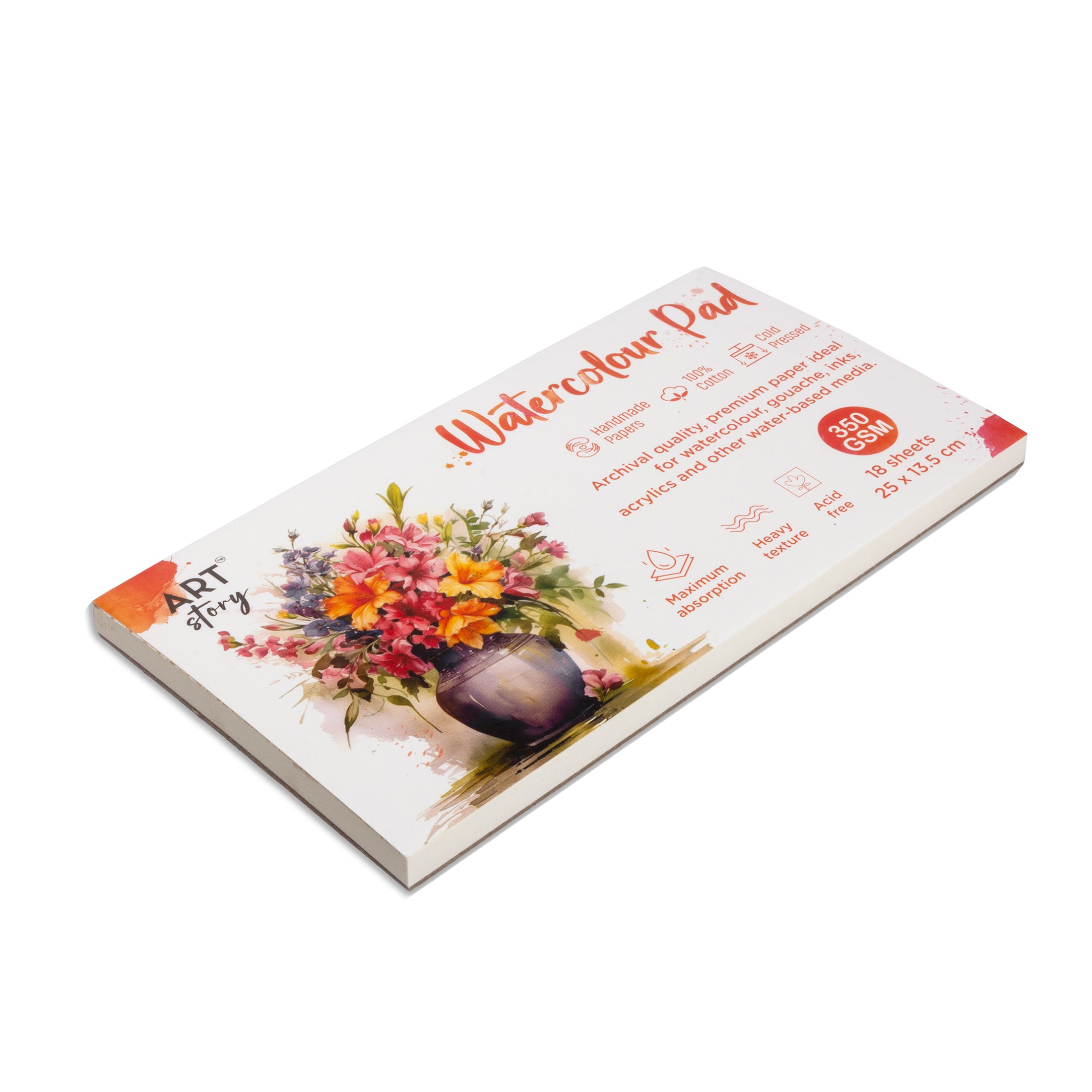 Watercolour Pad Flap Over Cover Page 25 X 13.5cm 350gsm 18 Sheets