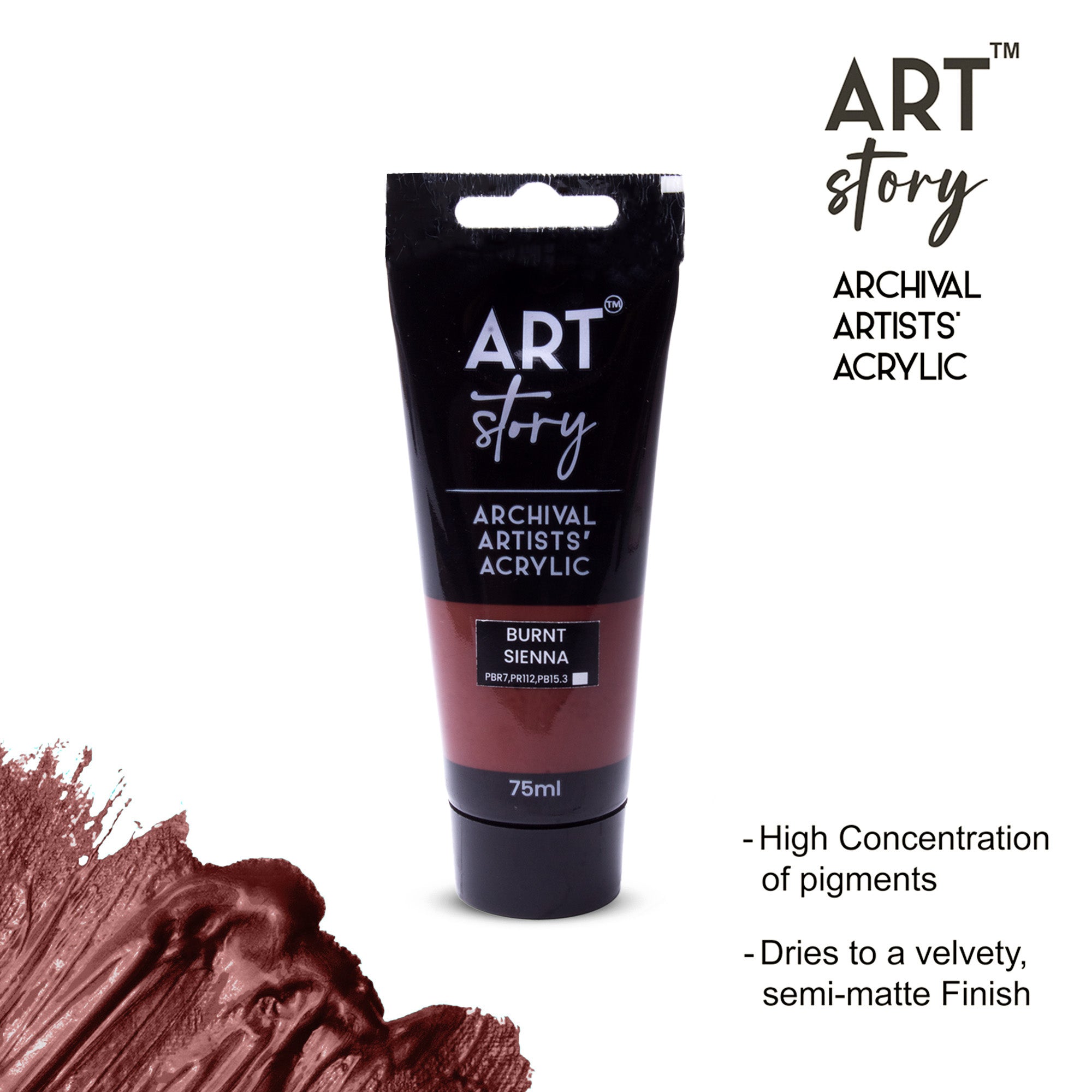 Artists Acrylic Colour Burnt Sienna 75ml Tube