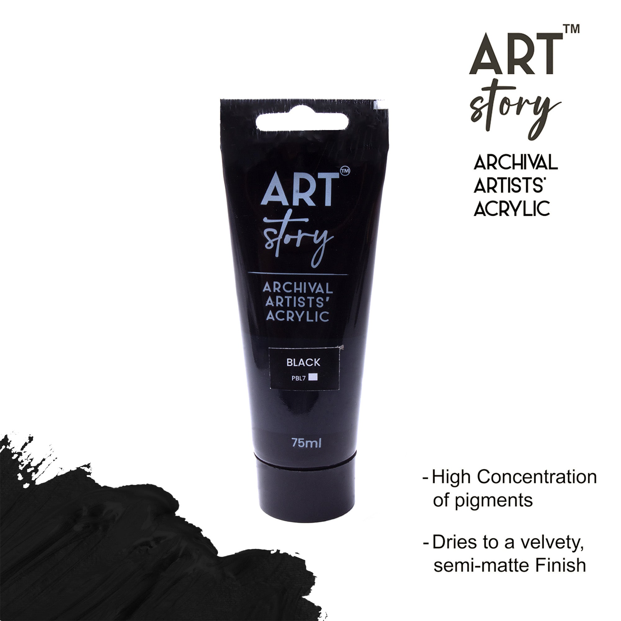 Artists Acrylic Colour Black 75ml Tube