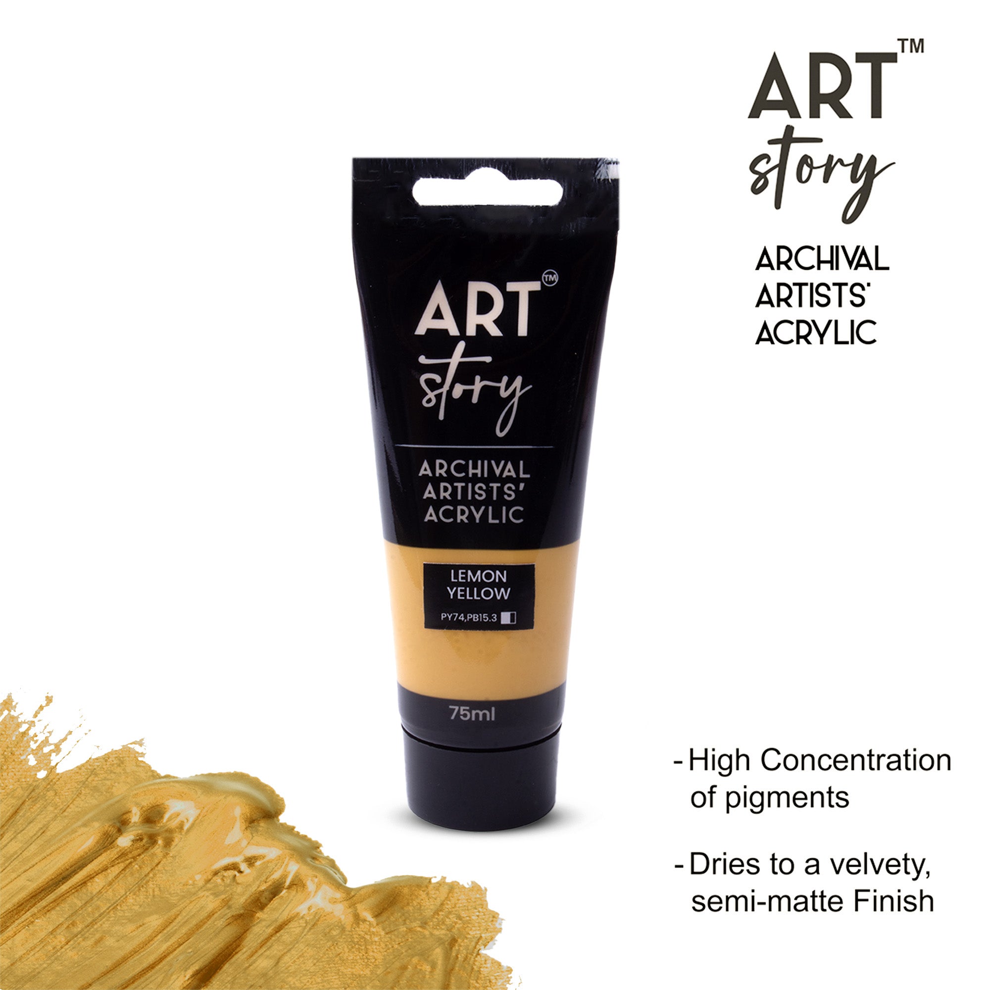 Artists Acrylic Colour Lemon Yellow 75ml Tube