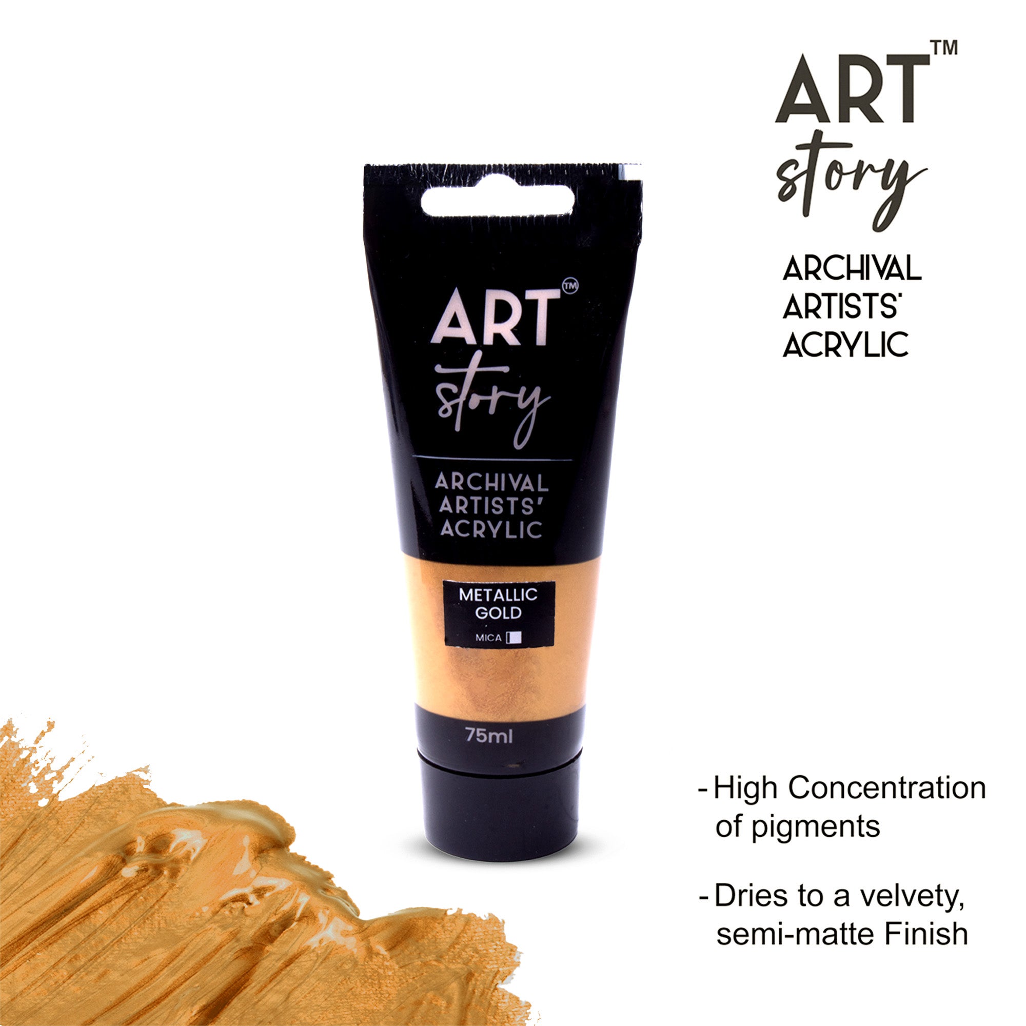 Metallic Artists Acrylic Colour Gold 75ml Tube