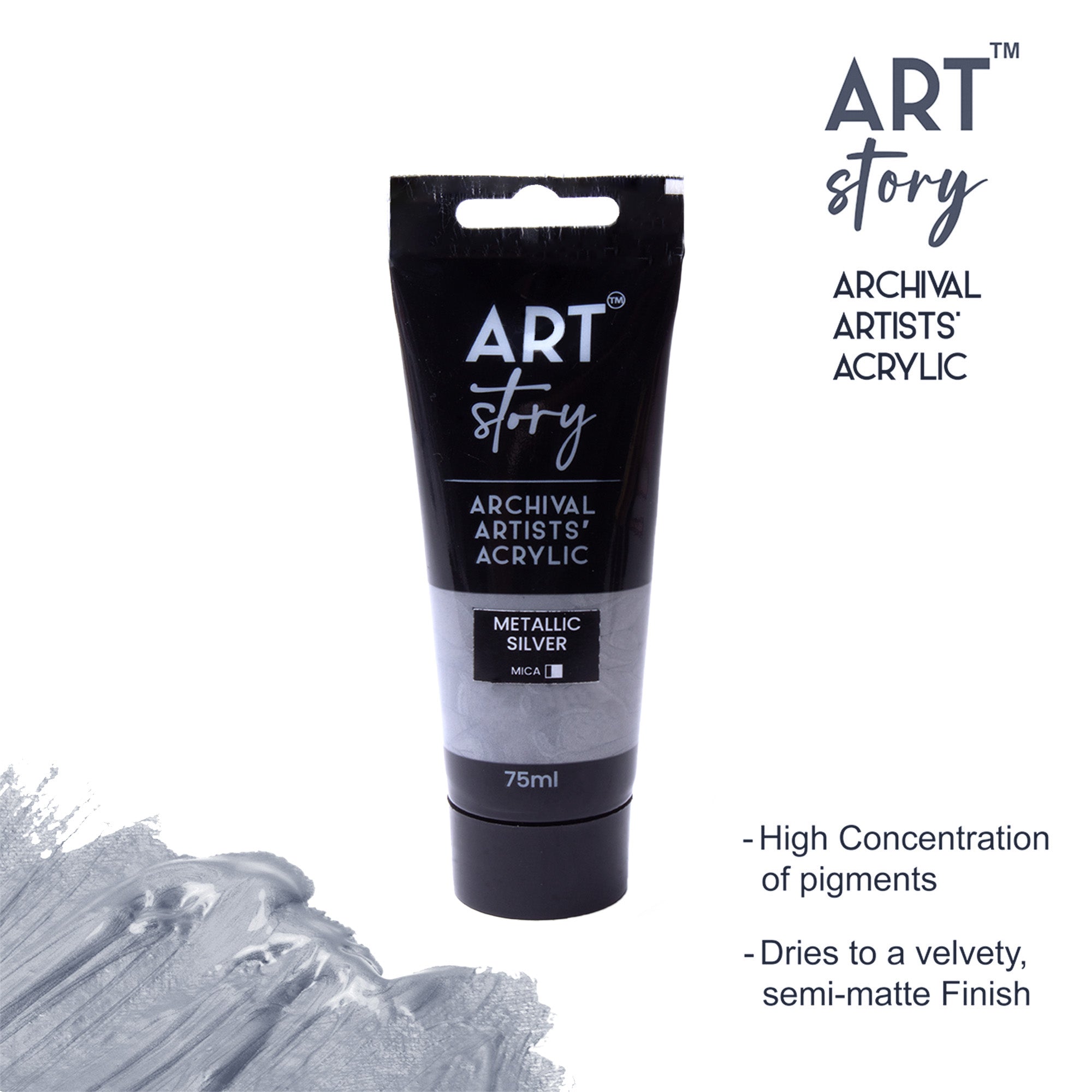 Metallic Artists Acrylic Colour Silver 75ml Tube