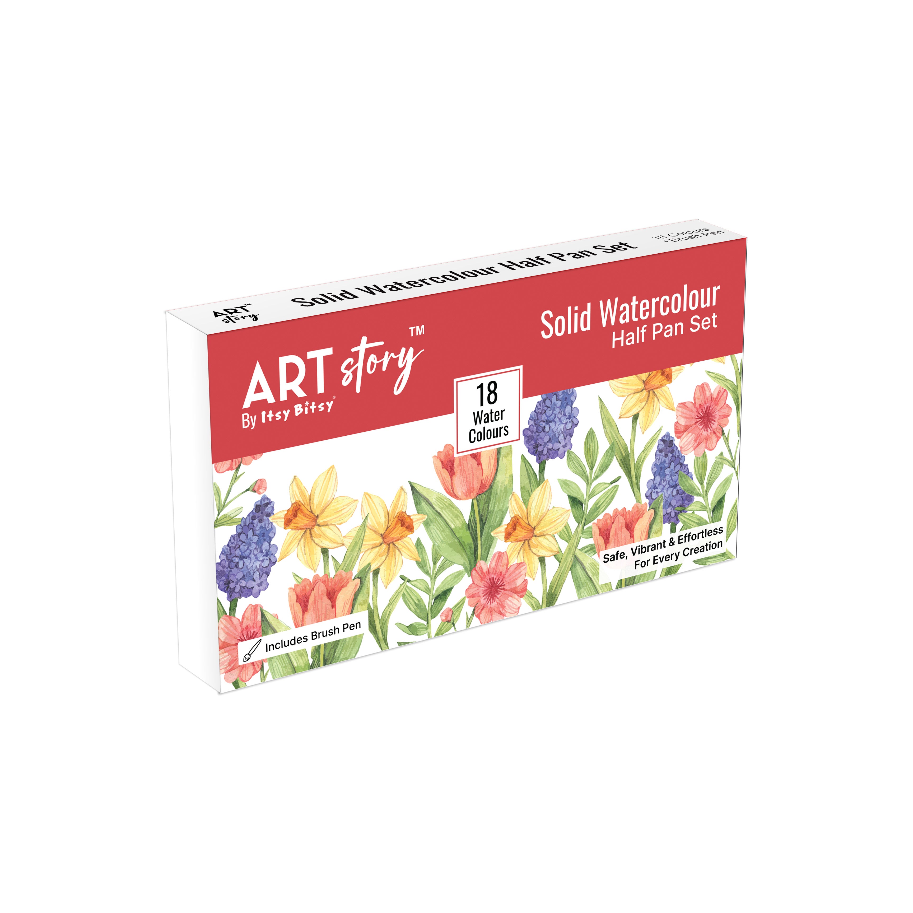 Solid Watercolour Colour Half Pan Set 18colours with Brush Pen Box