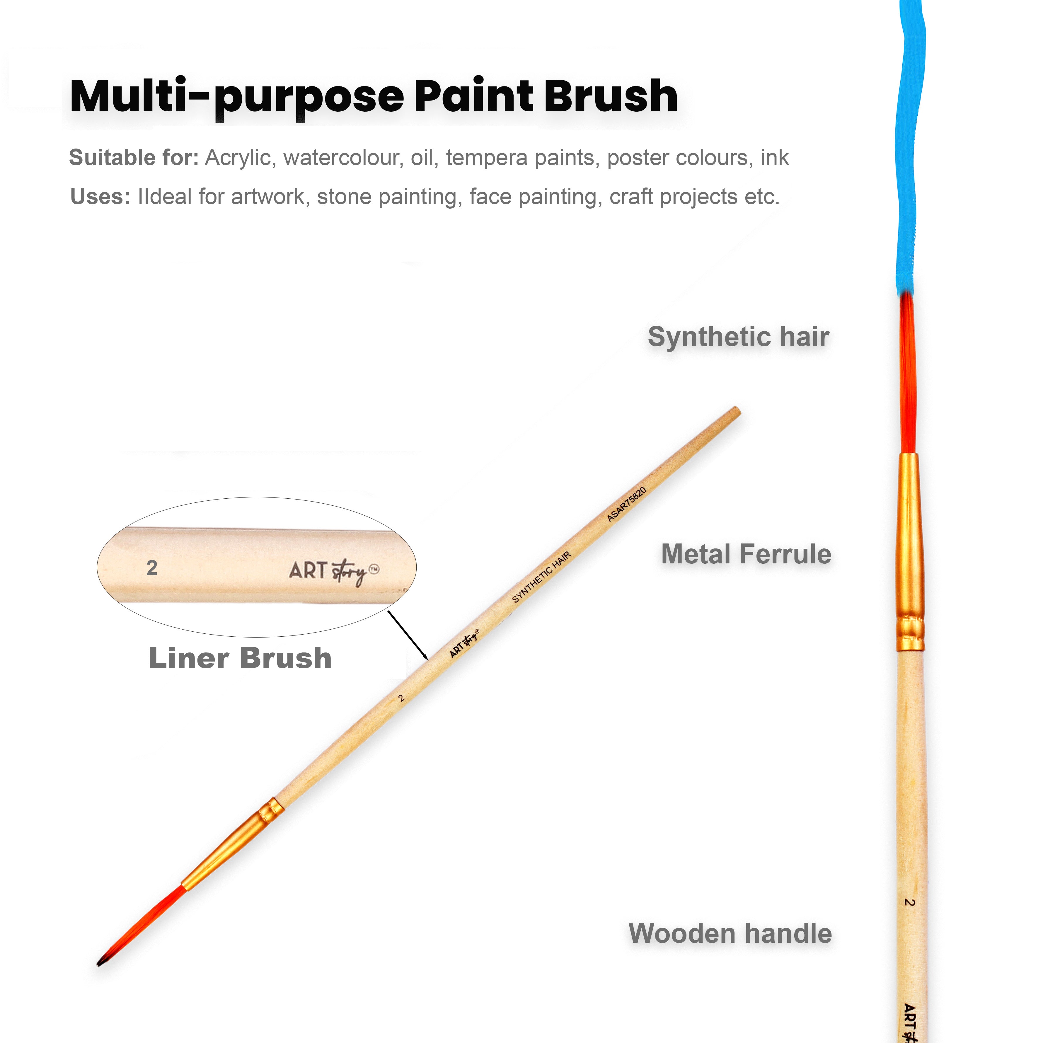 Liner Brush Synthetic Hair Size 2 Handle Length 150mm