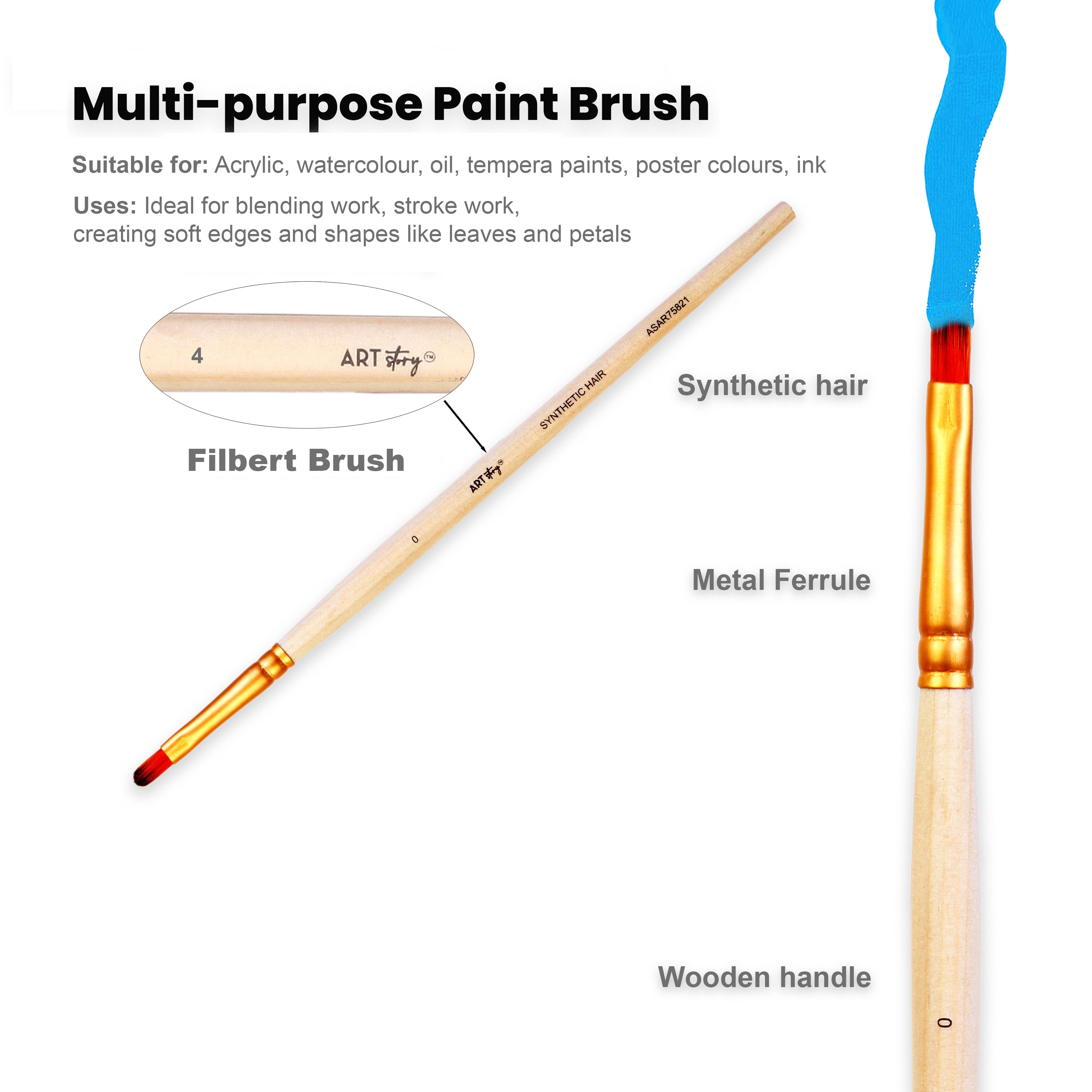 Filbert Brush Synthetic Hair Size 0 Handle Length 150mm