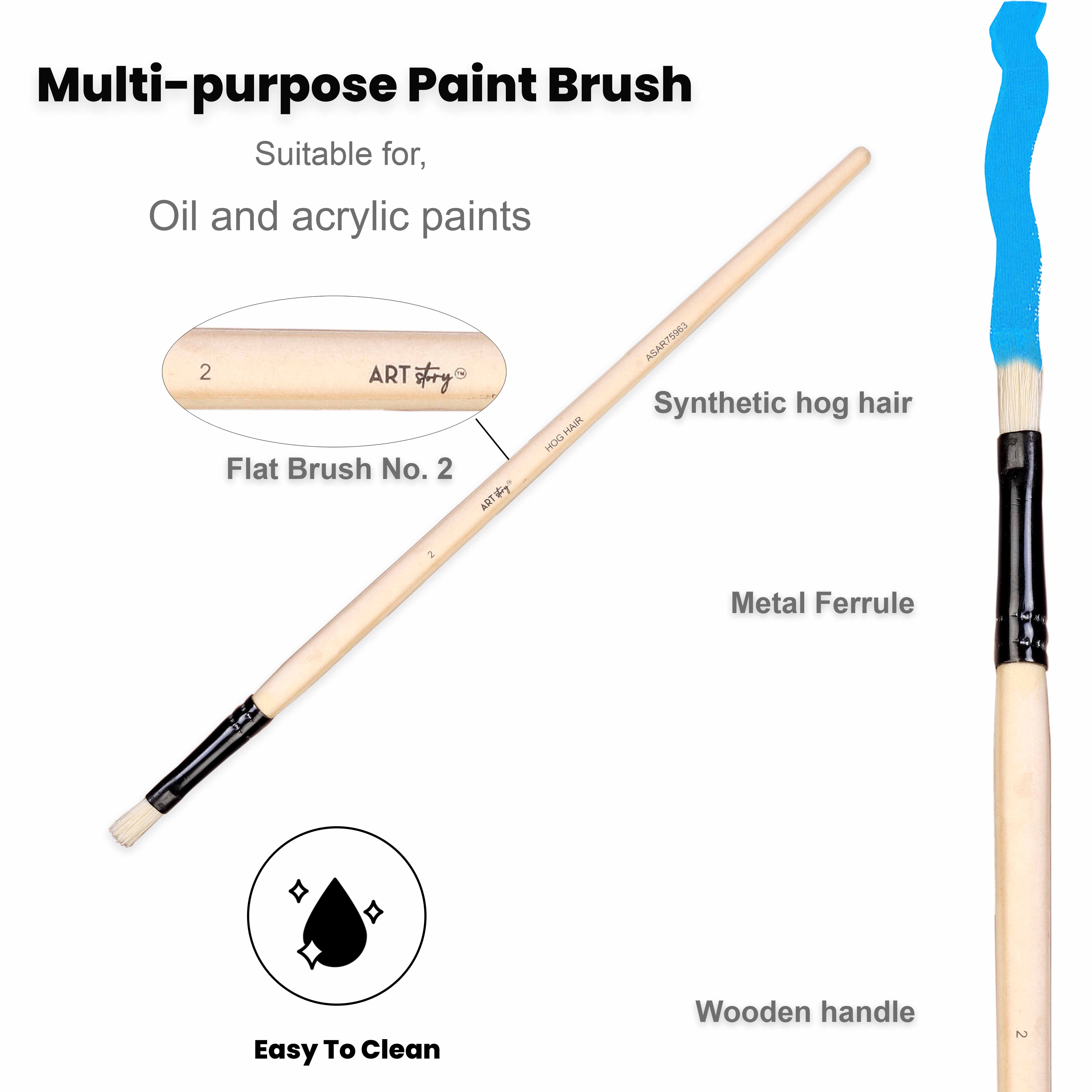 Synthetic Hog Hair Oil Flat Brush Handle Length 200mm Size 2 1 pc
