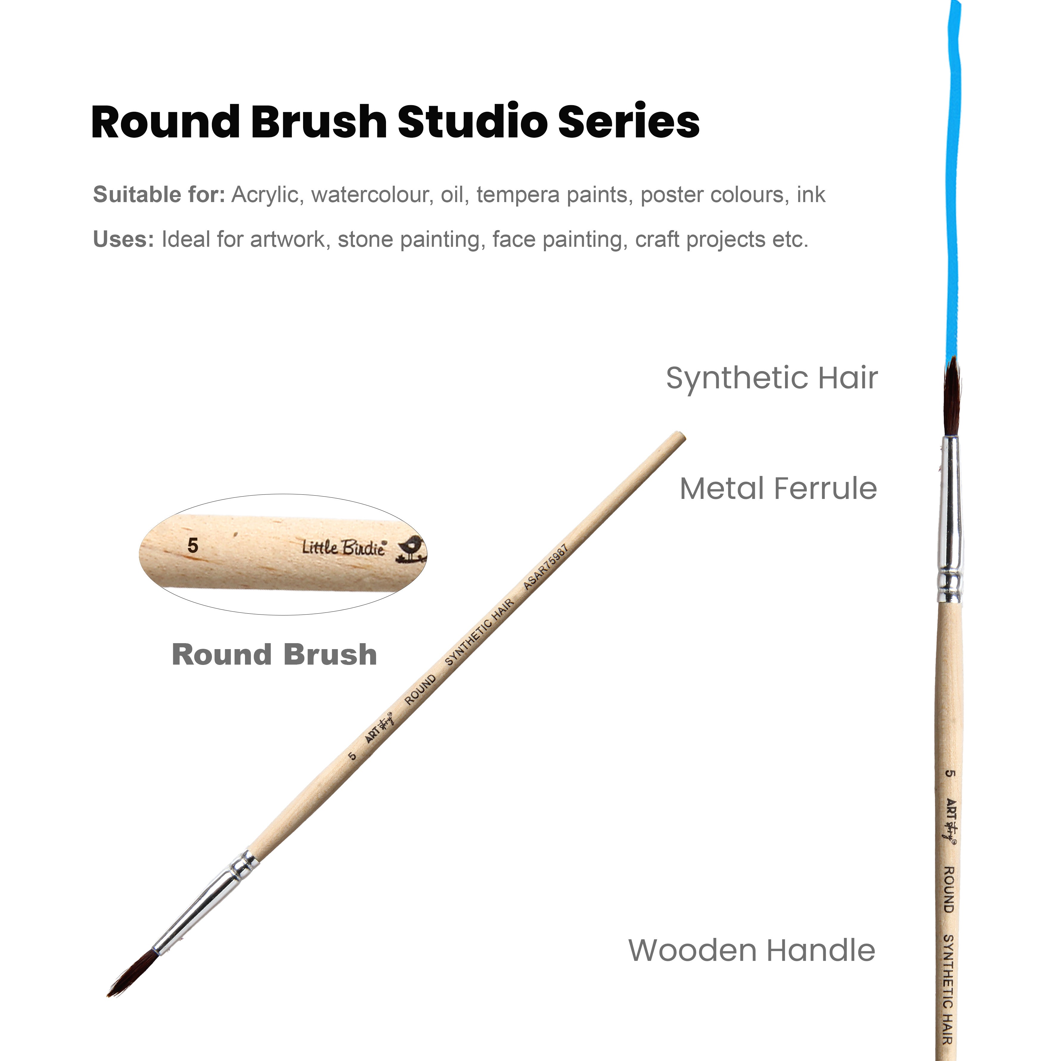 Watercolour Round Brush Synthetic (5) 165mm