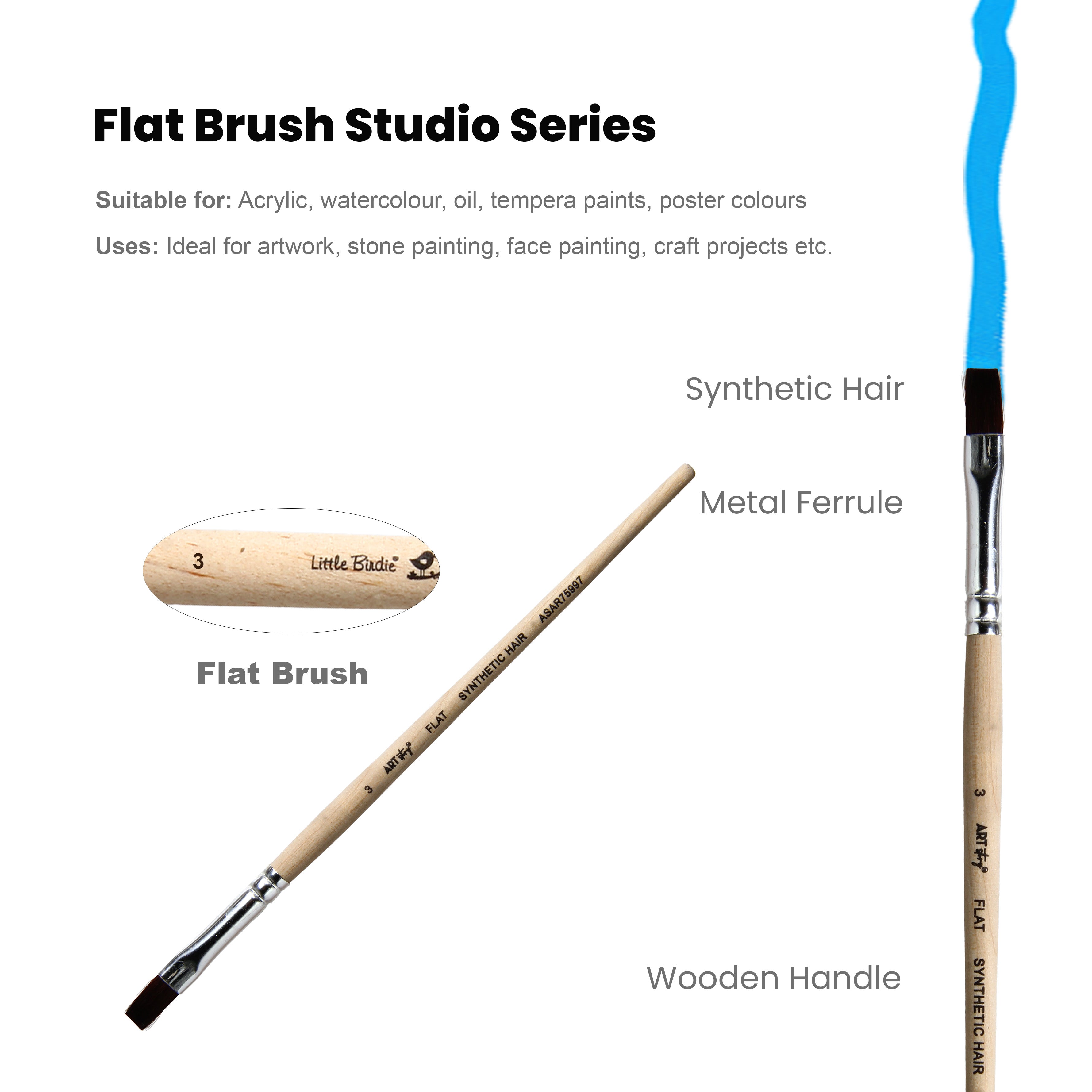 Watercolour Flat Brush Synthetic | Size - 3 | 165mm