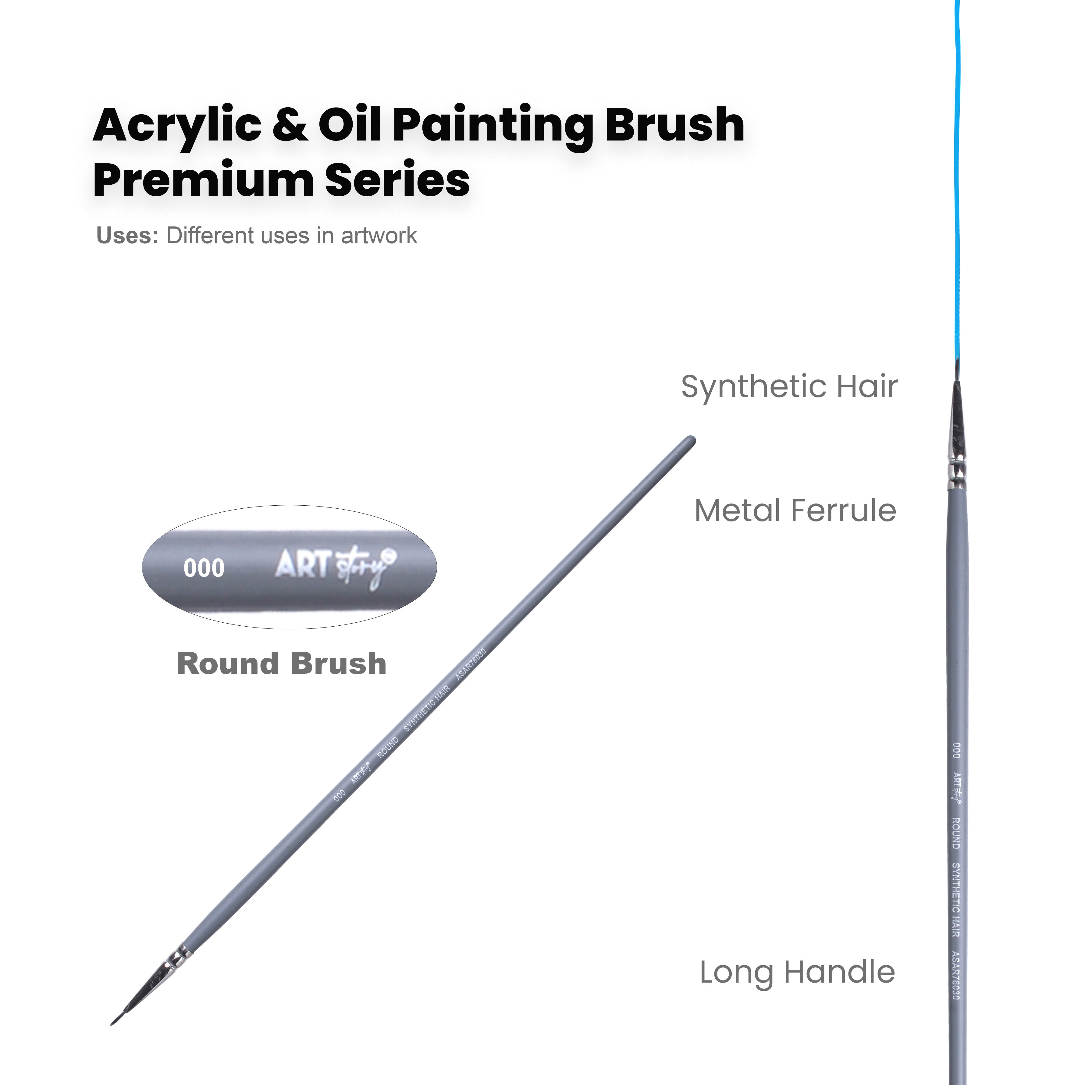 Long Handle Brush Round Synthetic Hair Size 000 Handle Length 250mm