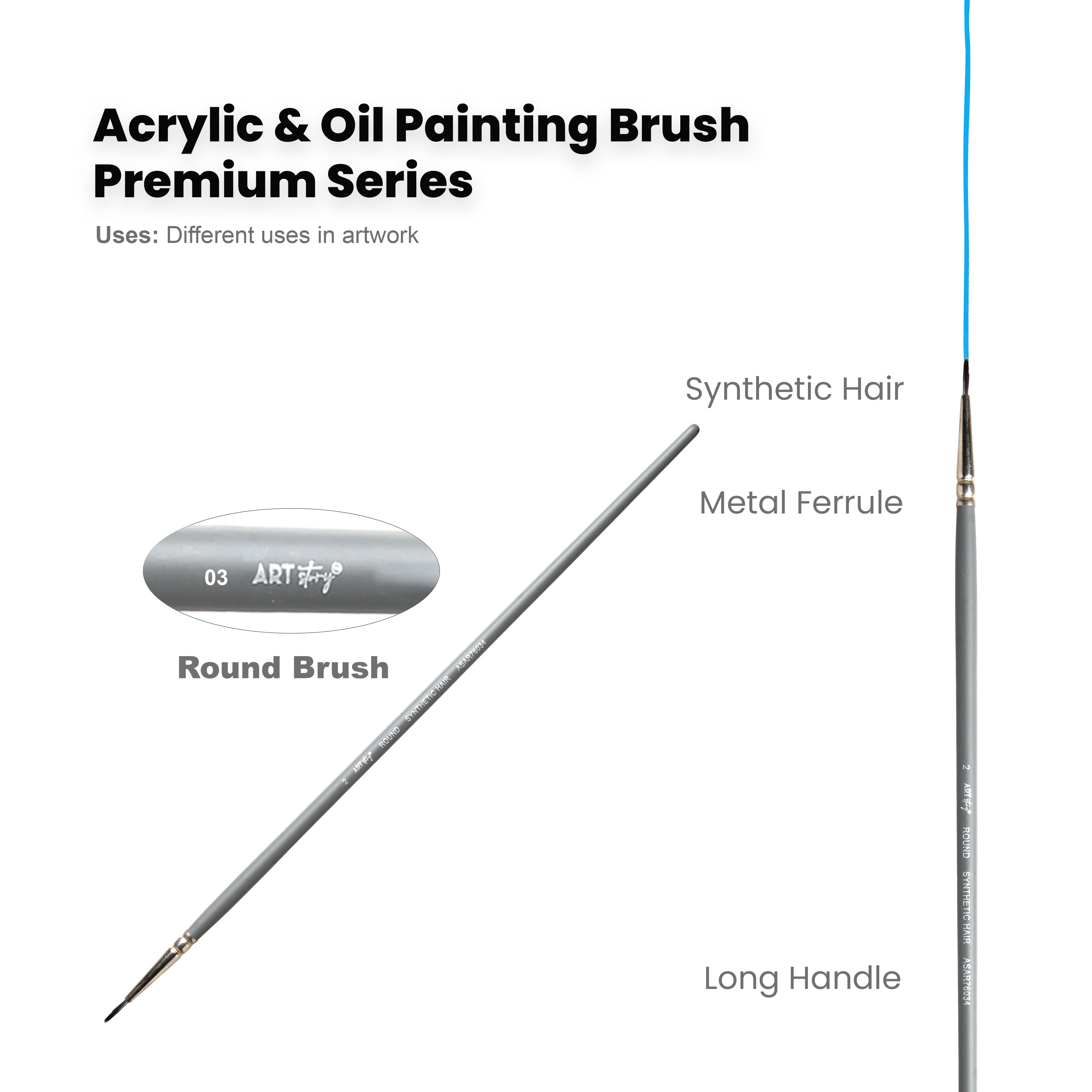 Long Handle Brush Round Synthetic Hair Size 2 Handle Length 250mm