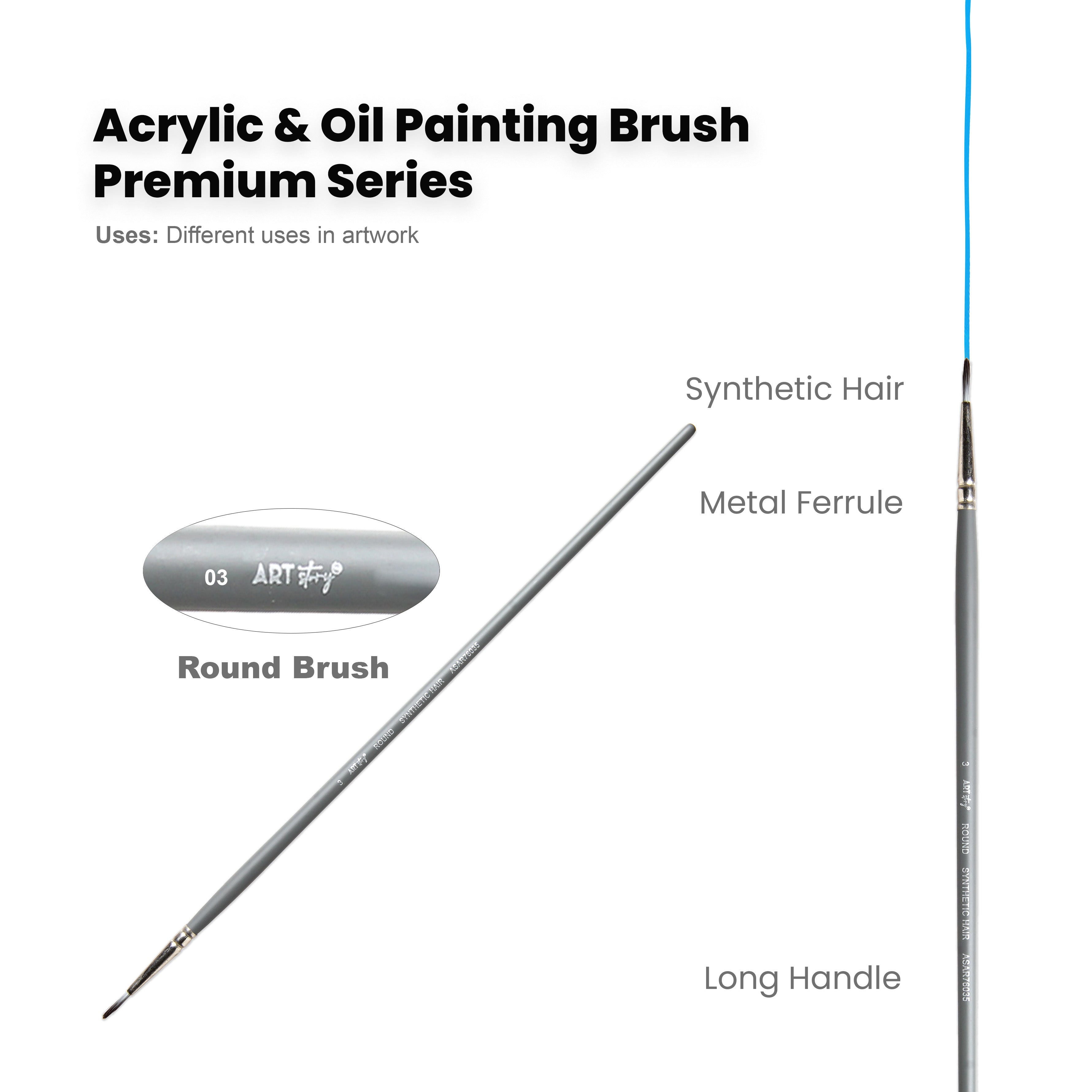 Long Handle Brush Round | Synthetic Hair | Size 3 - Handle Length 250mm