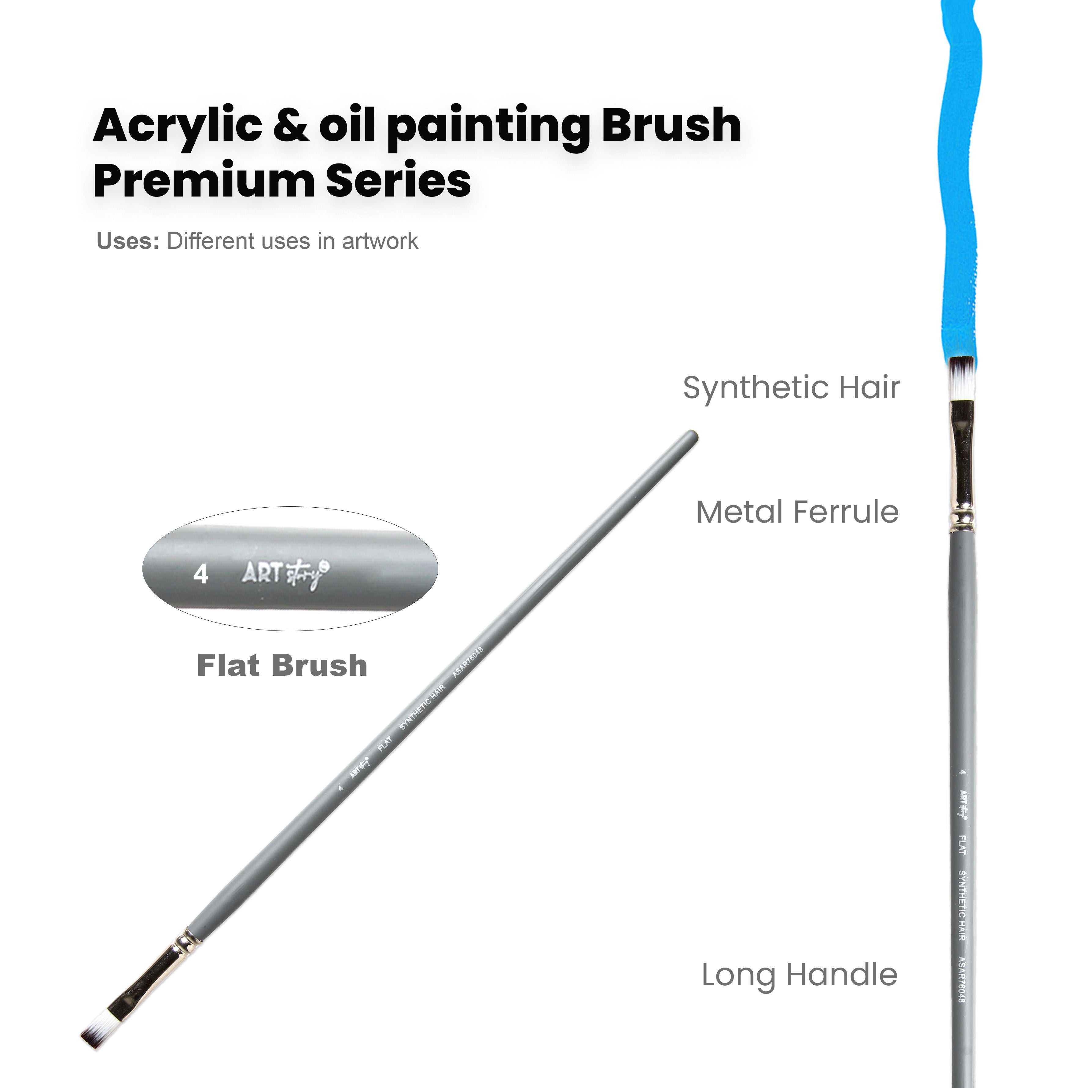 Long Handle Brush Flat Synthetic Hair Size 4 Handle Length 250mm