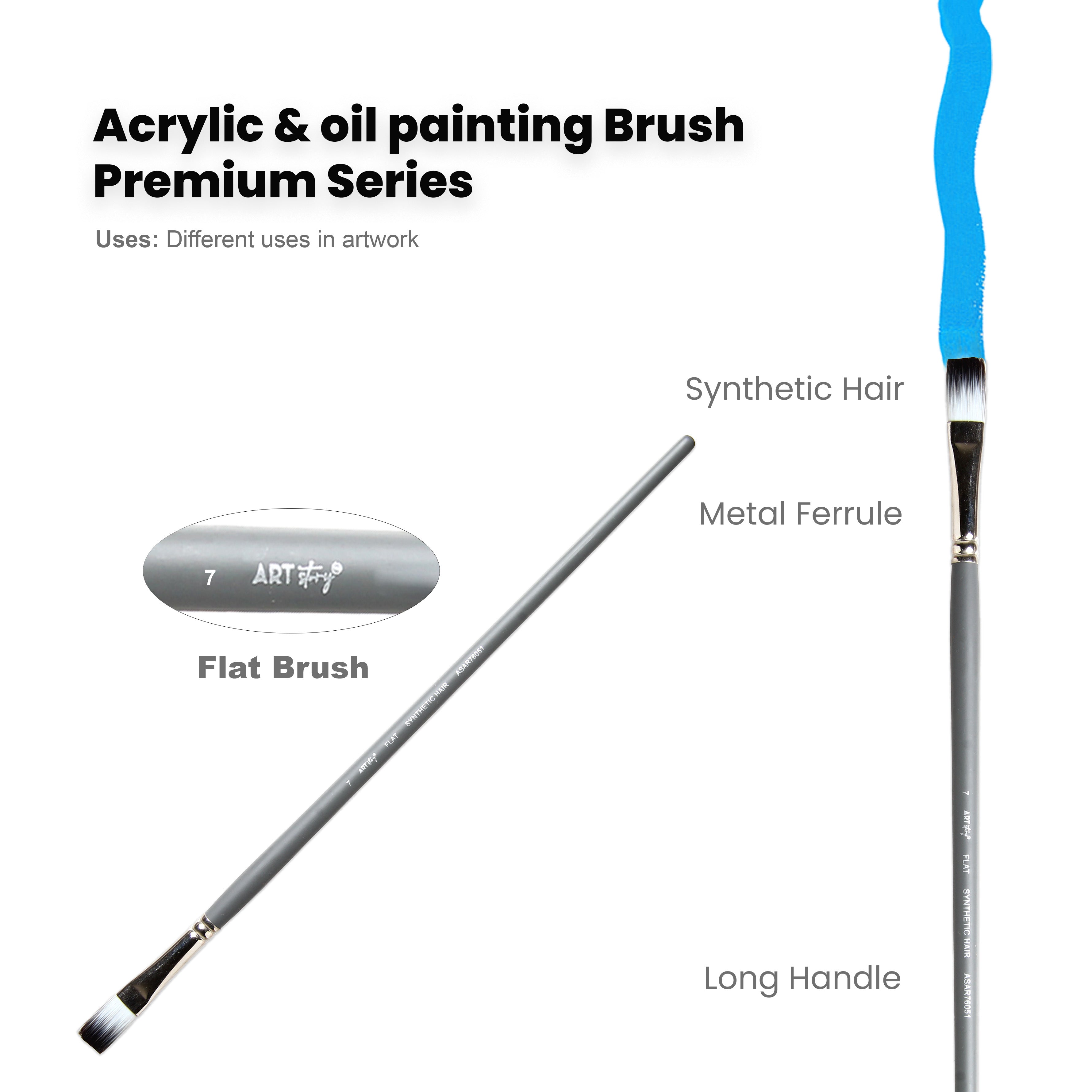 Long Handle Brush Flat Synthetic Hair Size 7 Handle Length 250mm
