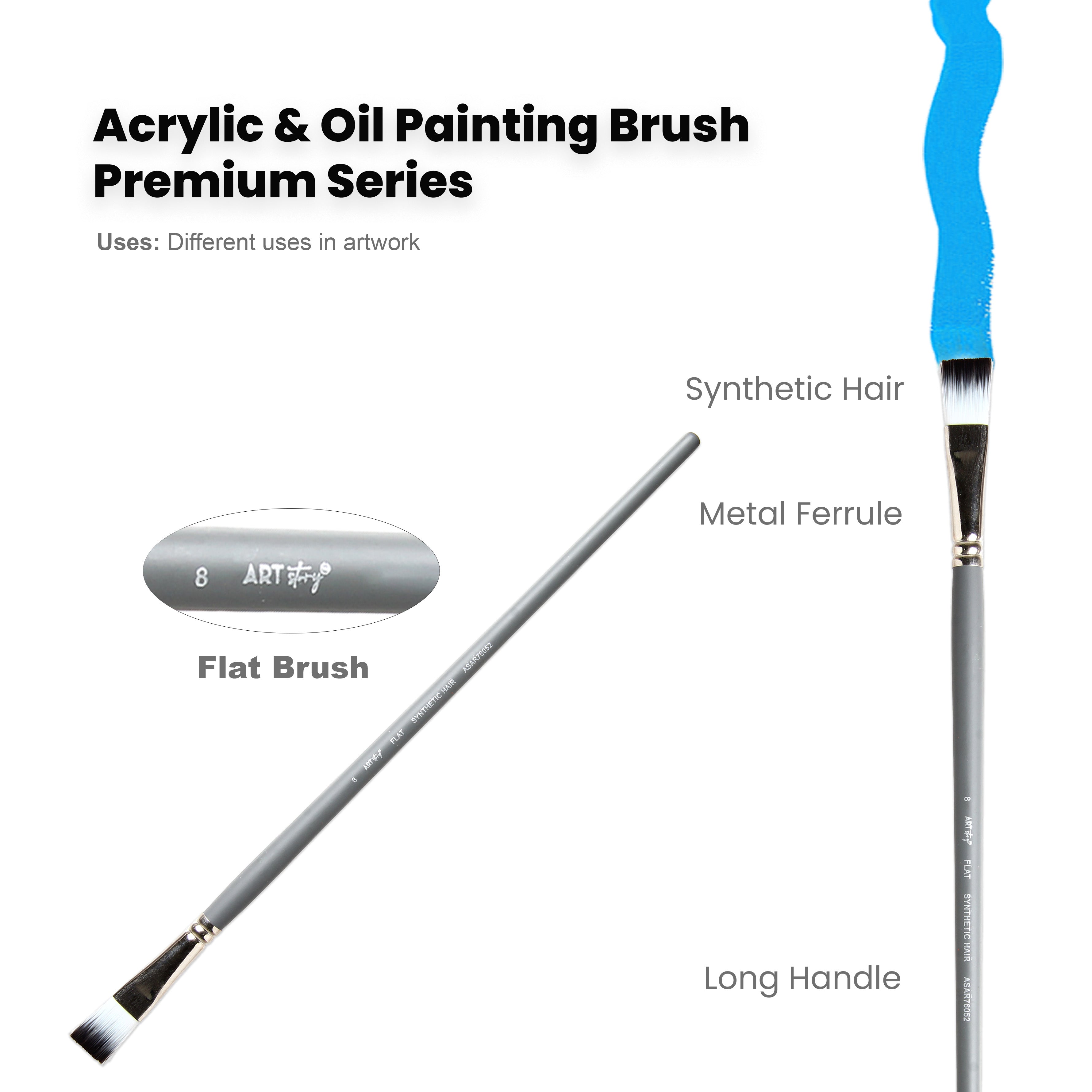 Long Handle Brush Flat Synthetic Hair Size 8 Handle Length 250mm