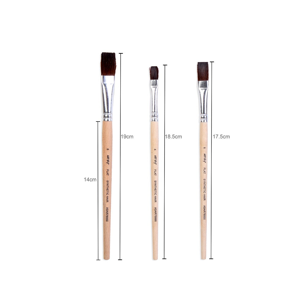 Watercolour Brush Flat Synthetic Hair Size 1 3 5 7 Set of 4pc