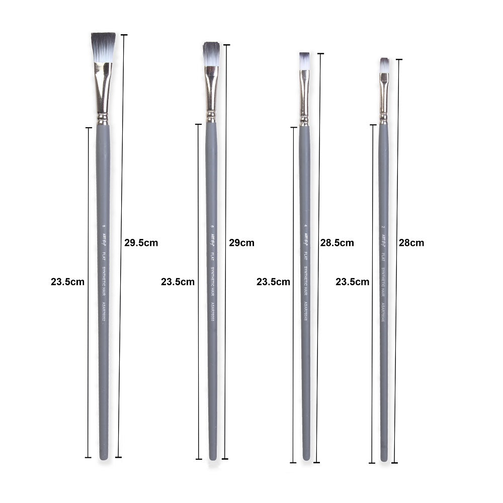 Long Handle Brush Flat Synthetic Hair Size 2 4 6 8 Set of 4pc