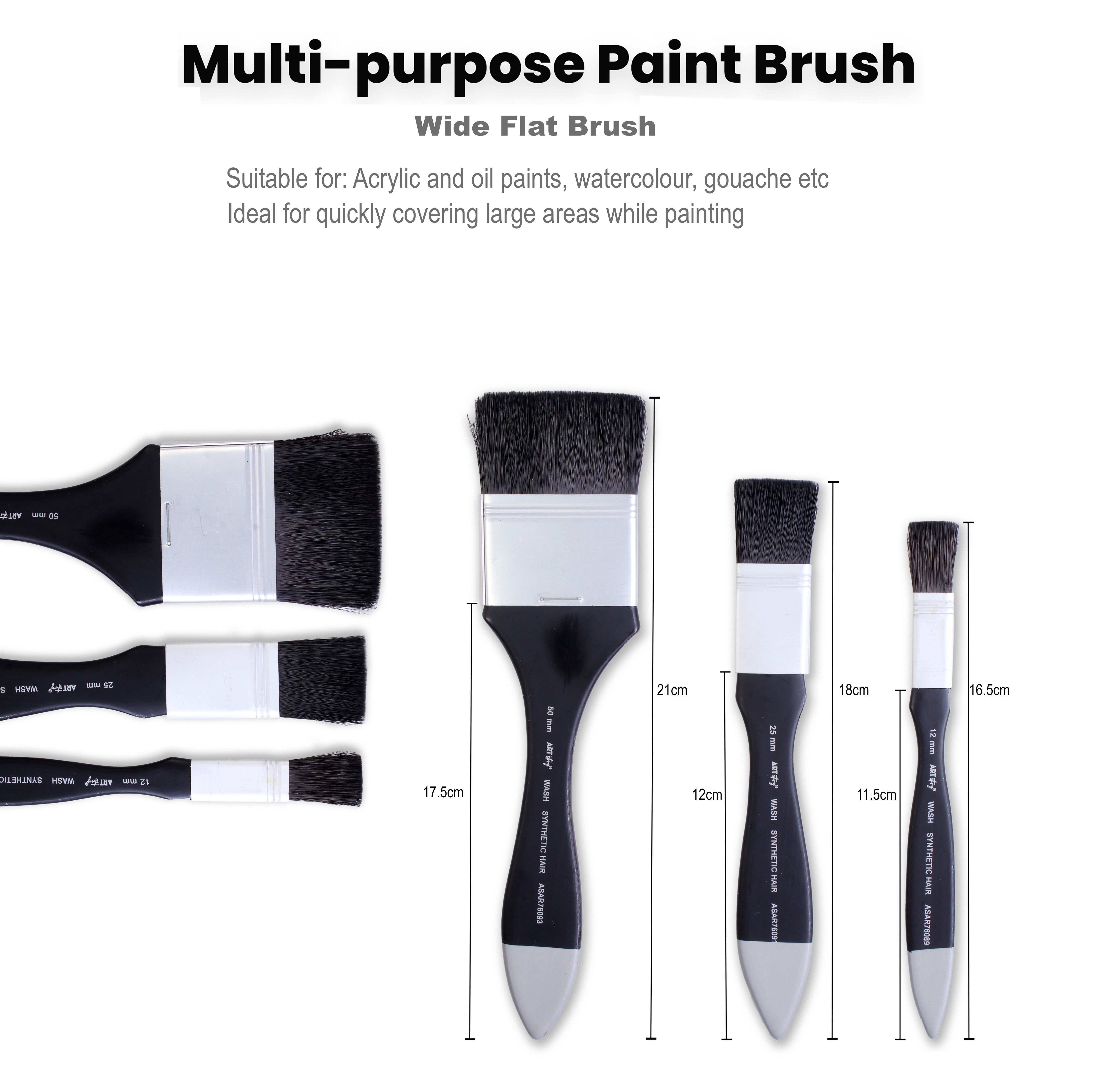 Wash Brush Soft Size 12mm 24mm 50mm Set Of 3pc