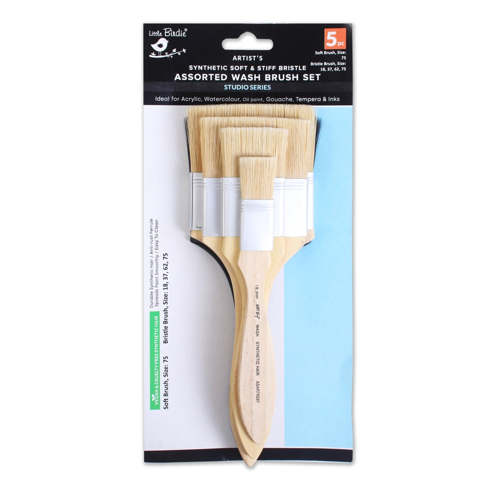 Wash Brush Soft And White Bristle Size 75mm 18mm 38mm 62mm 75mm Set Of 5pc