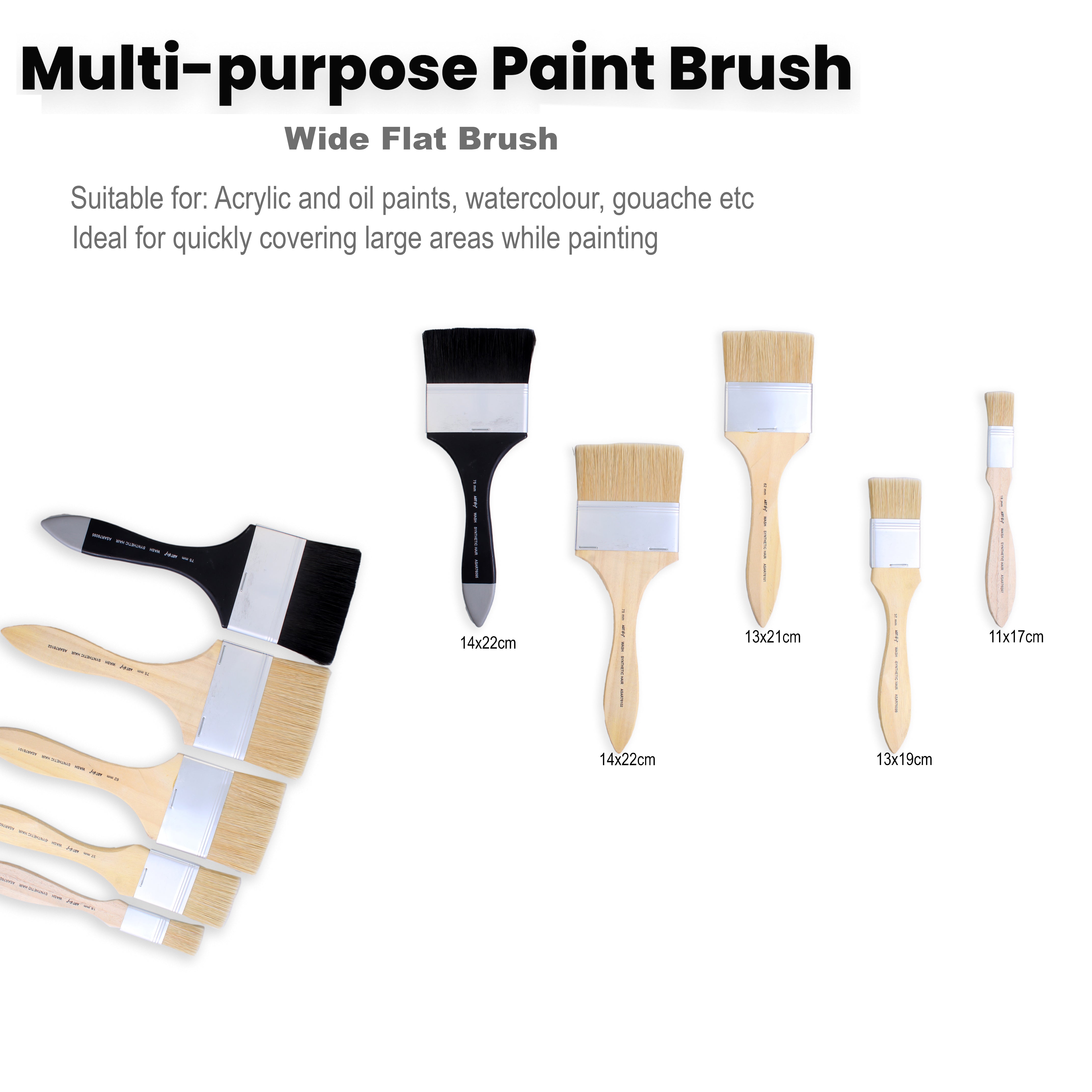 Wash Brush Soft And White Bristle Size 75mm 18mm 38mm 62mm 75mm Set Of 5pc
