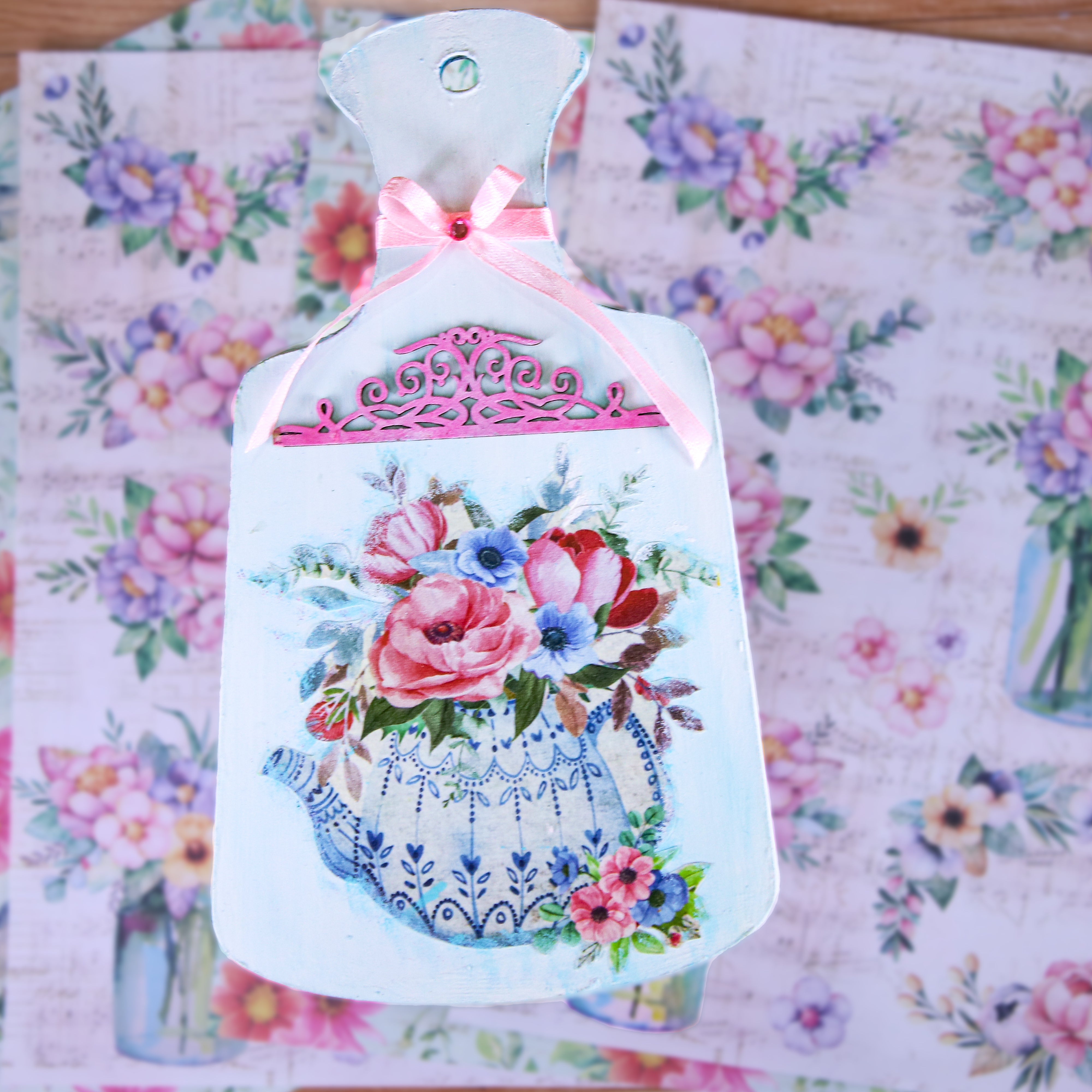 Decoupage Paper Flower Vase 2Designs 70GSM A4 4Sheets