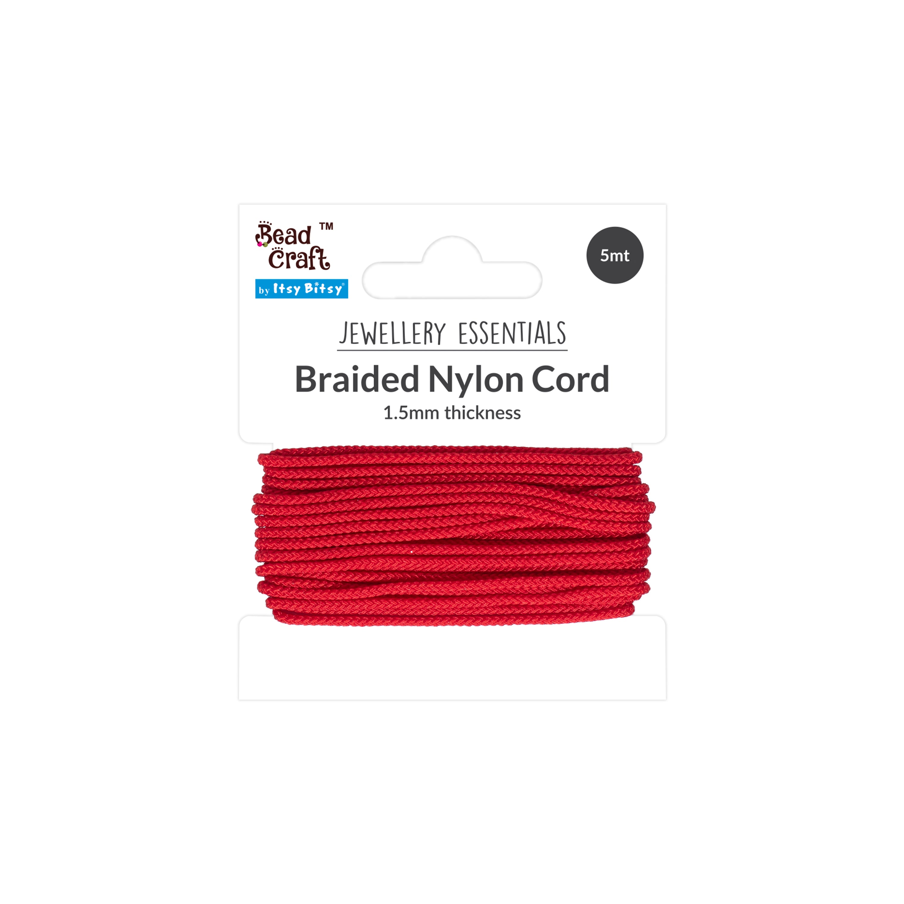Nylon Braided Cord 1.5mm Cherry Red 5mtr