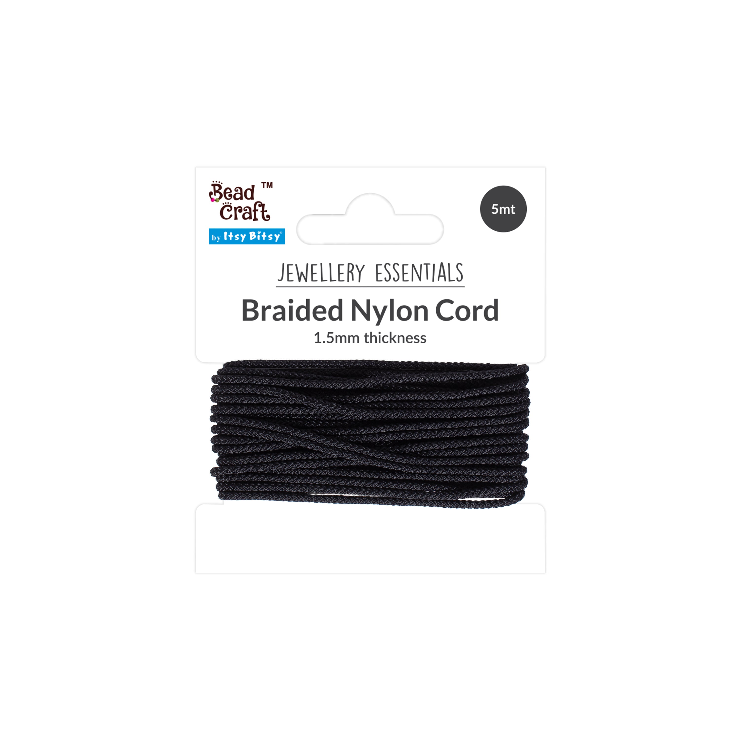 Nylon Braided Cord 1.5mm Black 5mtr