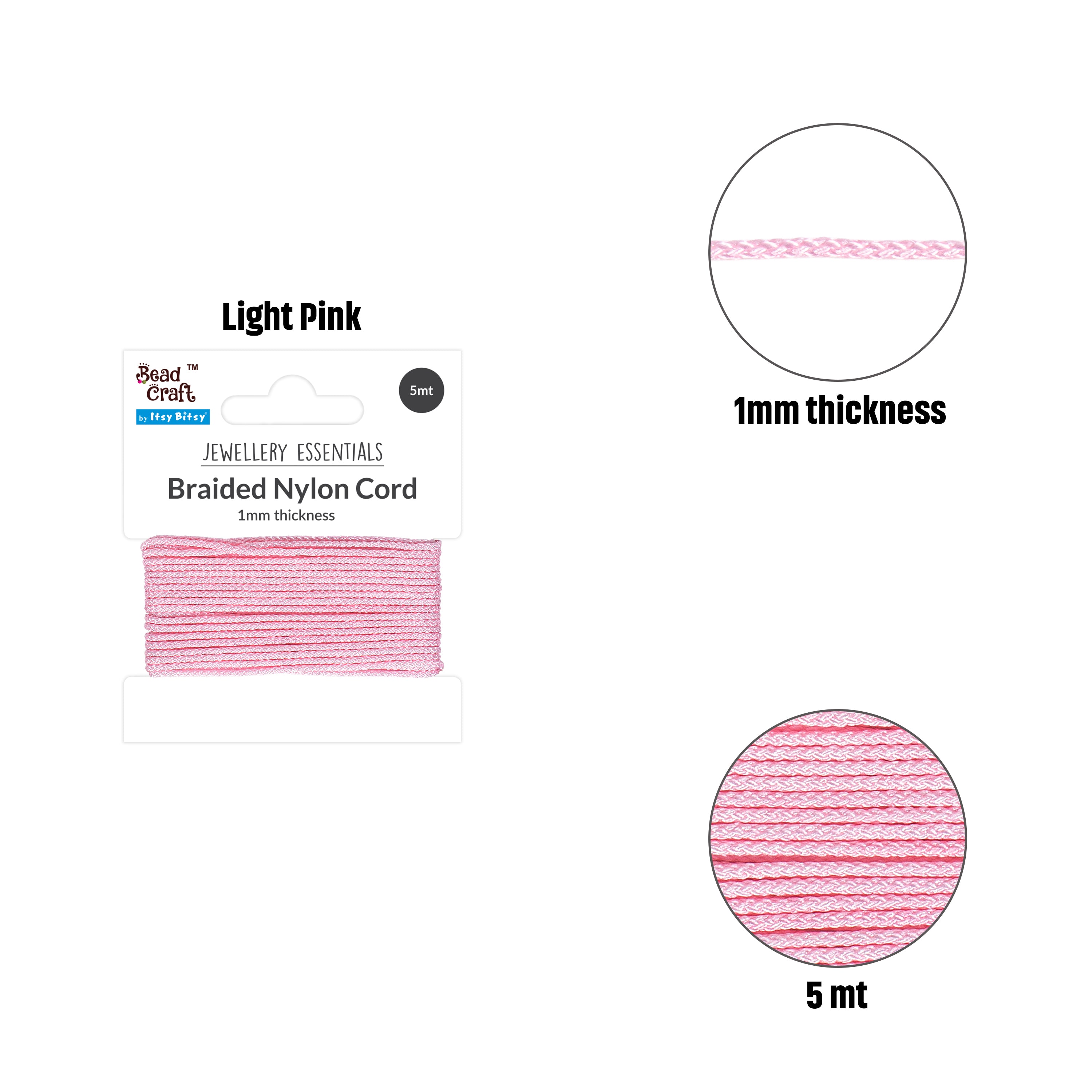 Nylon Braided Cord 1mm Light Pink 5mtr